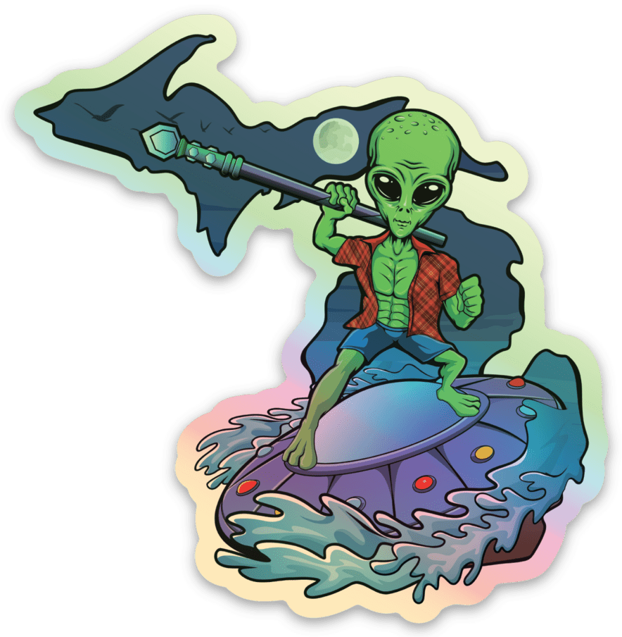 Alien - Beach Night - Michigan - Waterproof Sticker 3" X 3"