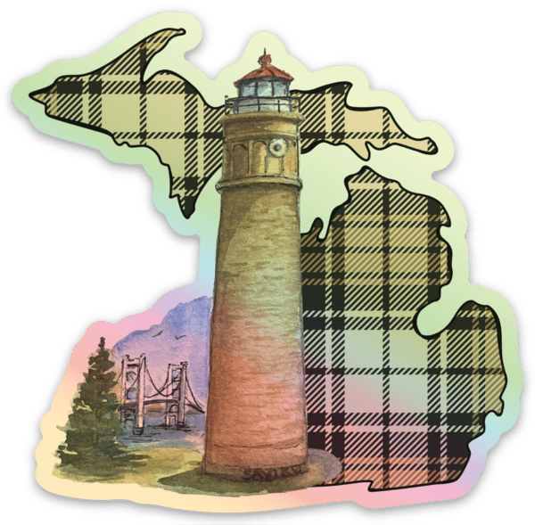 Big Mac Point - Lighthouse - Plaid - Badge - Waterproof Sticker 3" X 3"