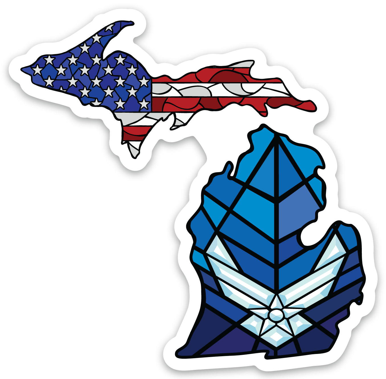 Stained Glass - USA - Air Force - Michigan - Waterproof Sticker 3" X 3"