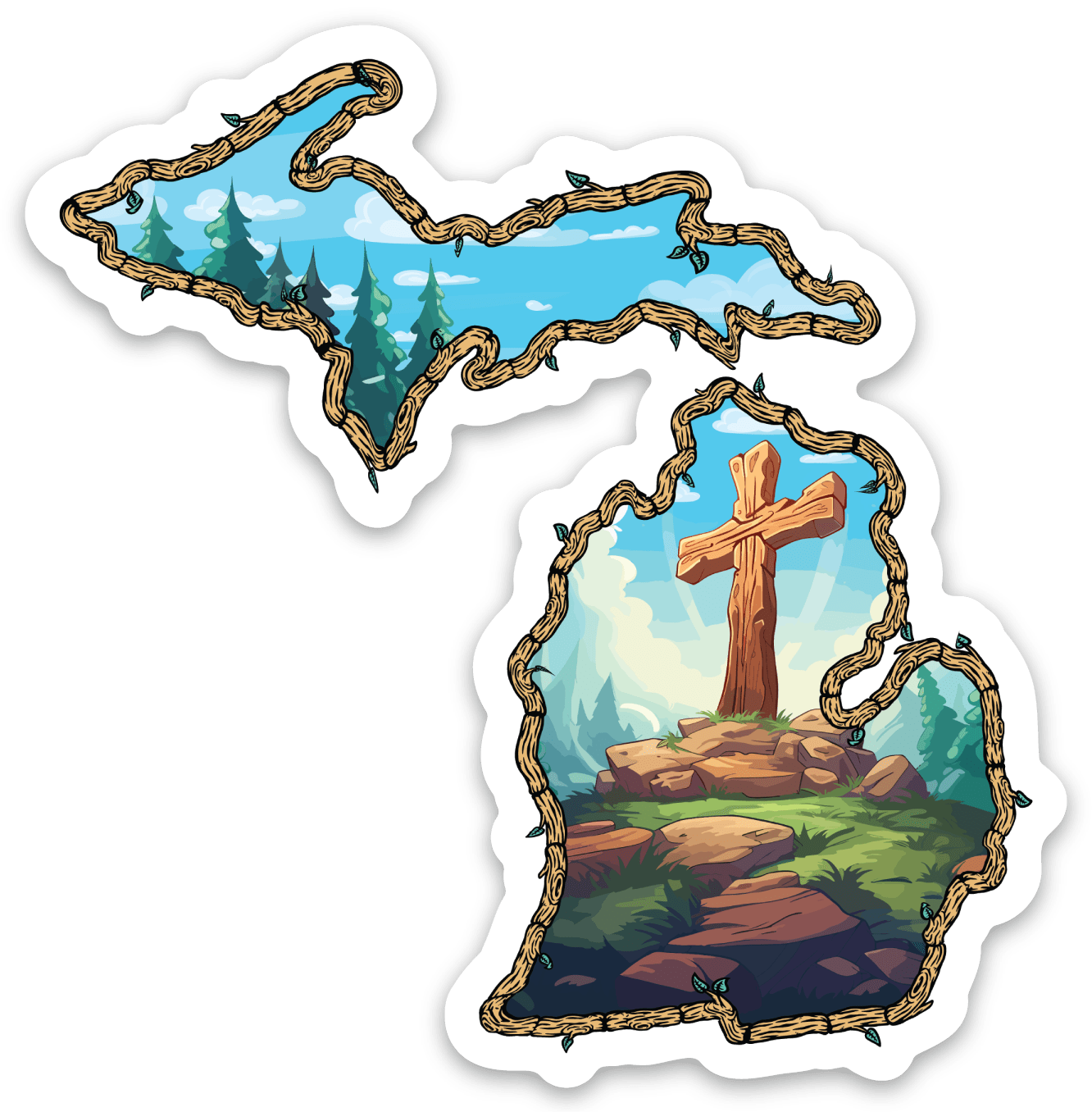Twigs of Michigan - Wilderness Cross - Waterproof Sticker 3" X 3"