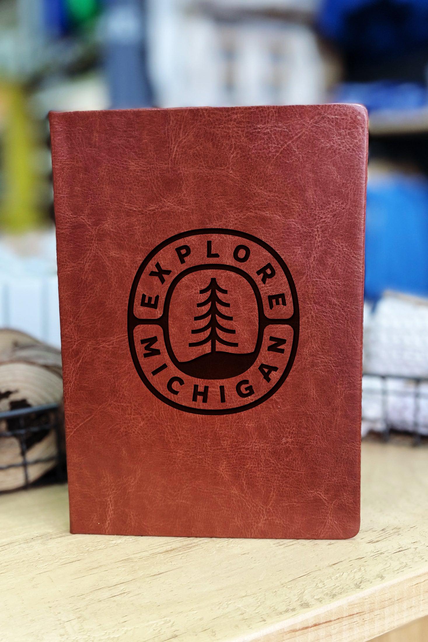 "Explore Michigan" - Badge - Leather Journal