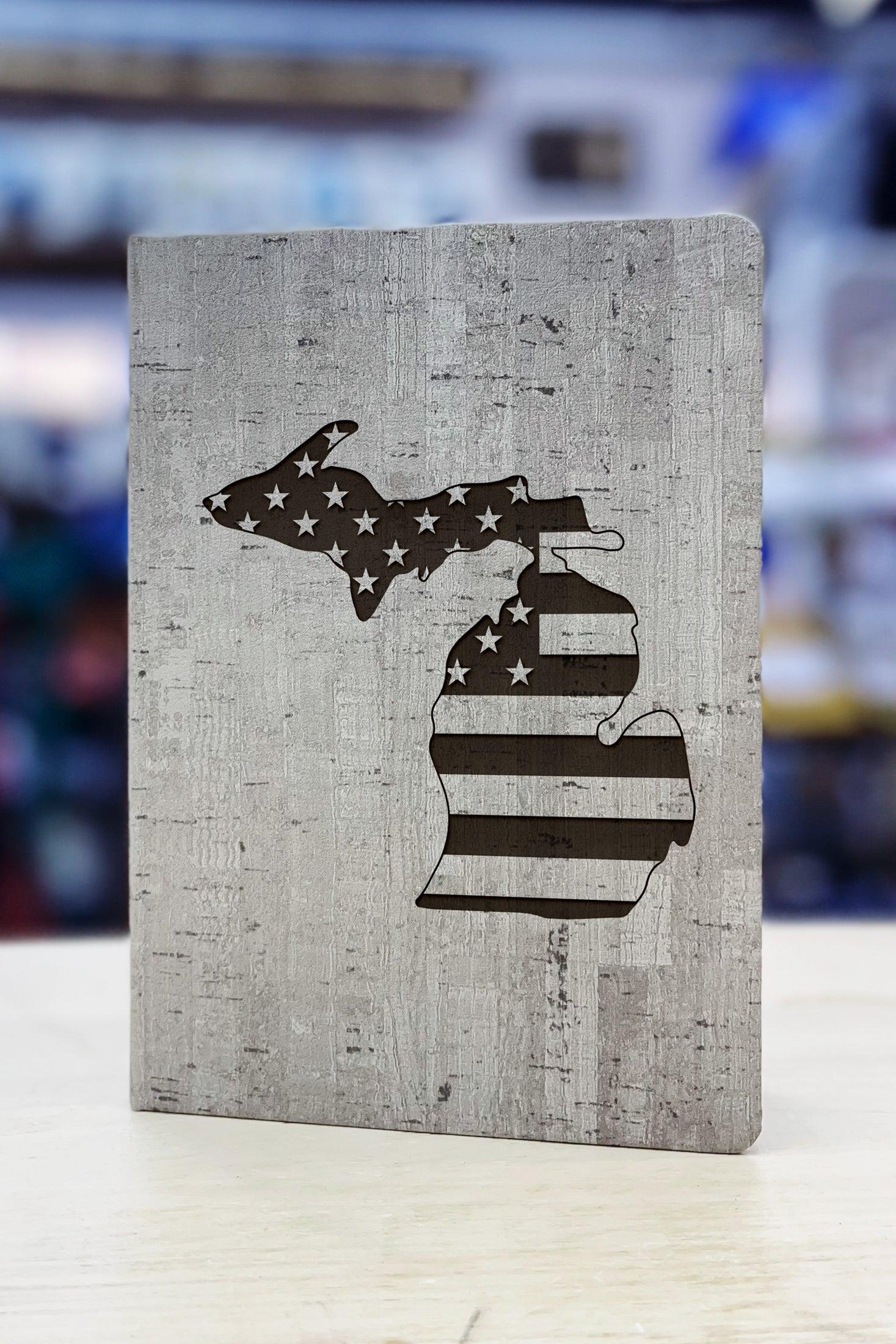 American Flag - Monochrome - Michigan - Leather Journal