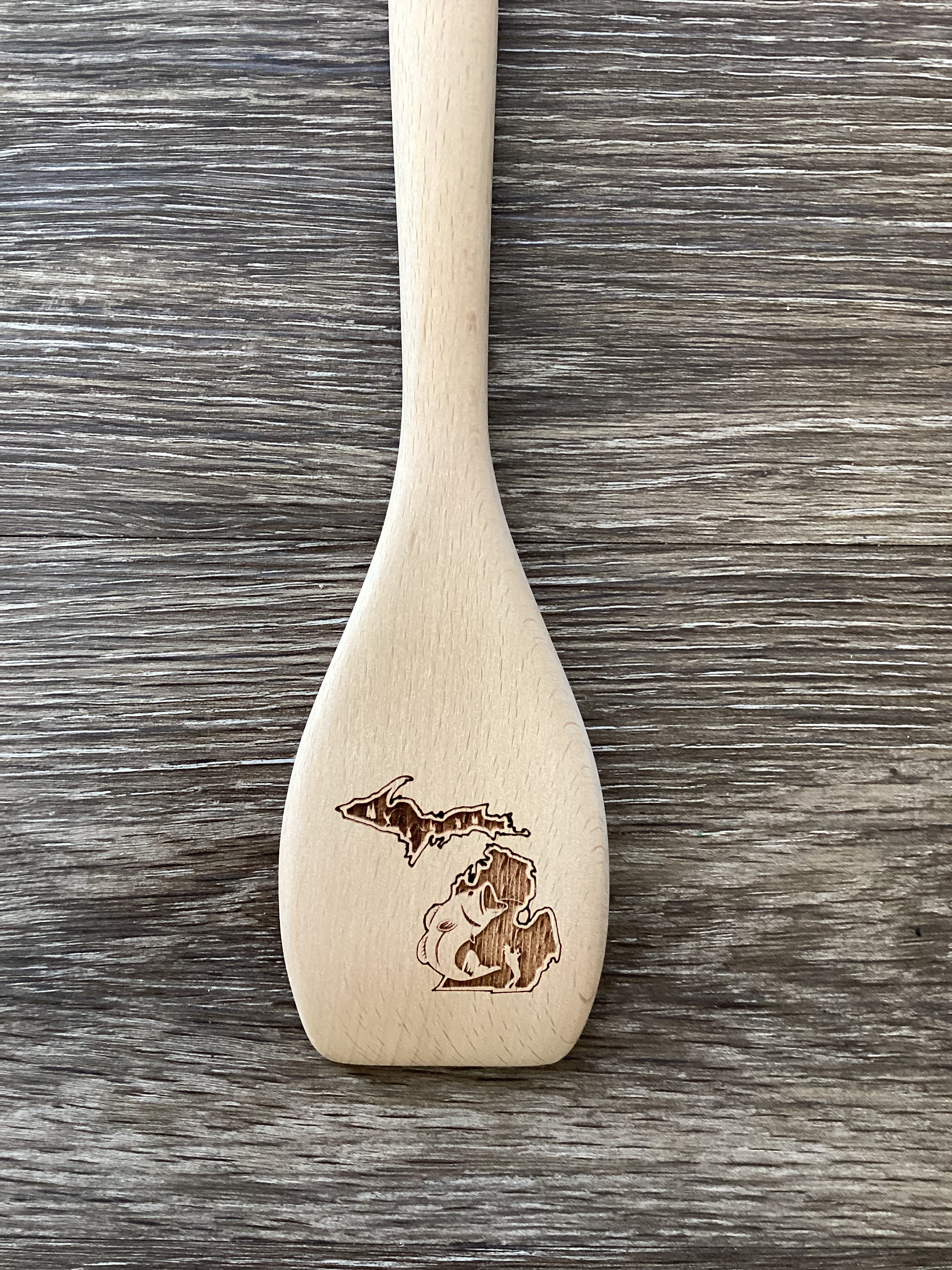 Fishing - Outline - Michigan Wooden Engraved Spatula