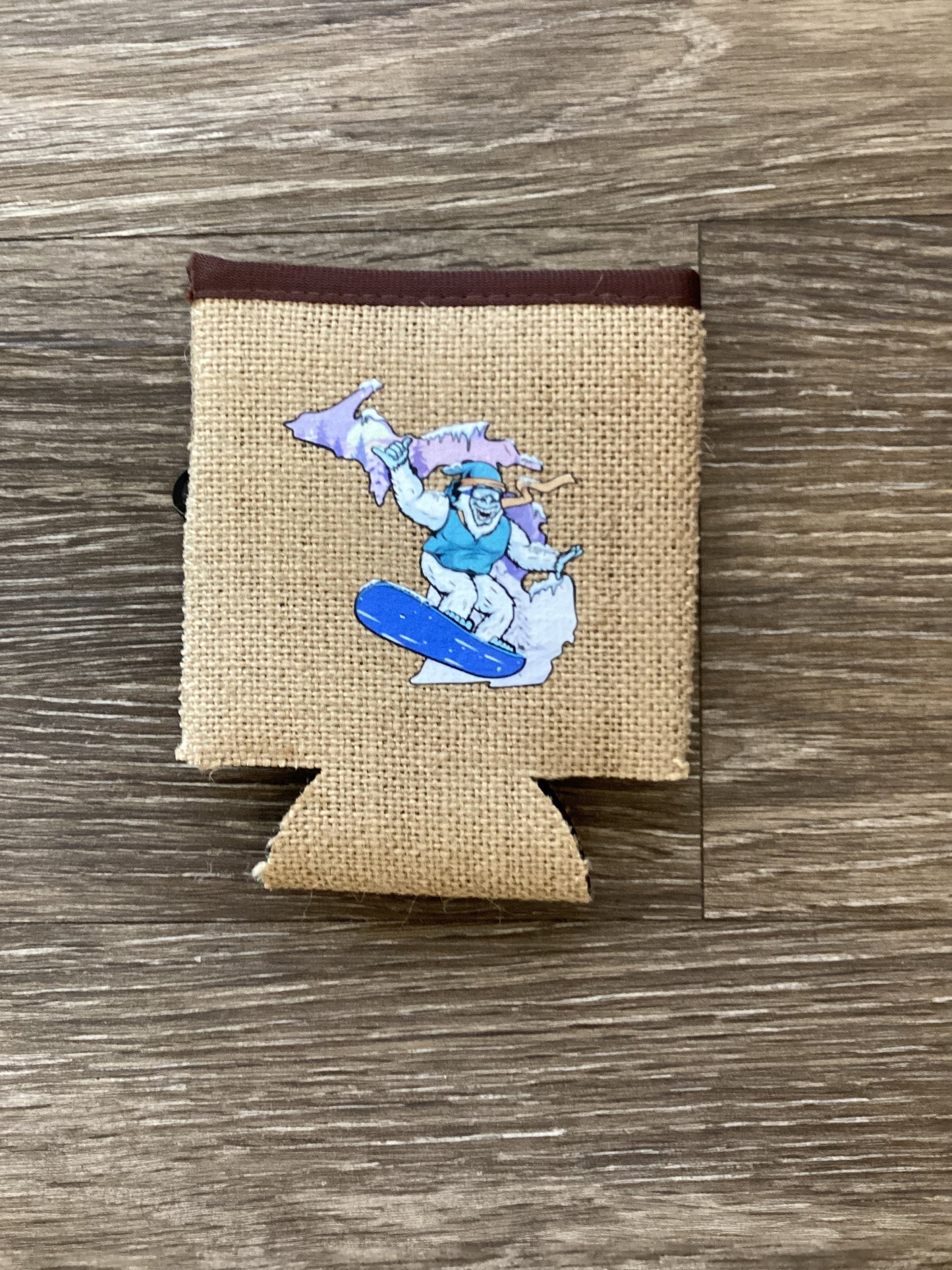 Yeti - Snowboarding - Winter - Michigan - Burlap Koozie