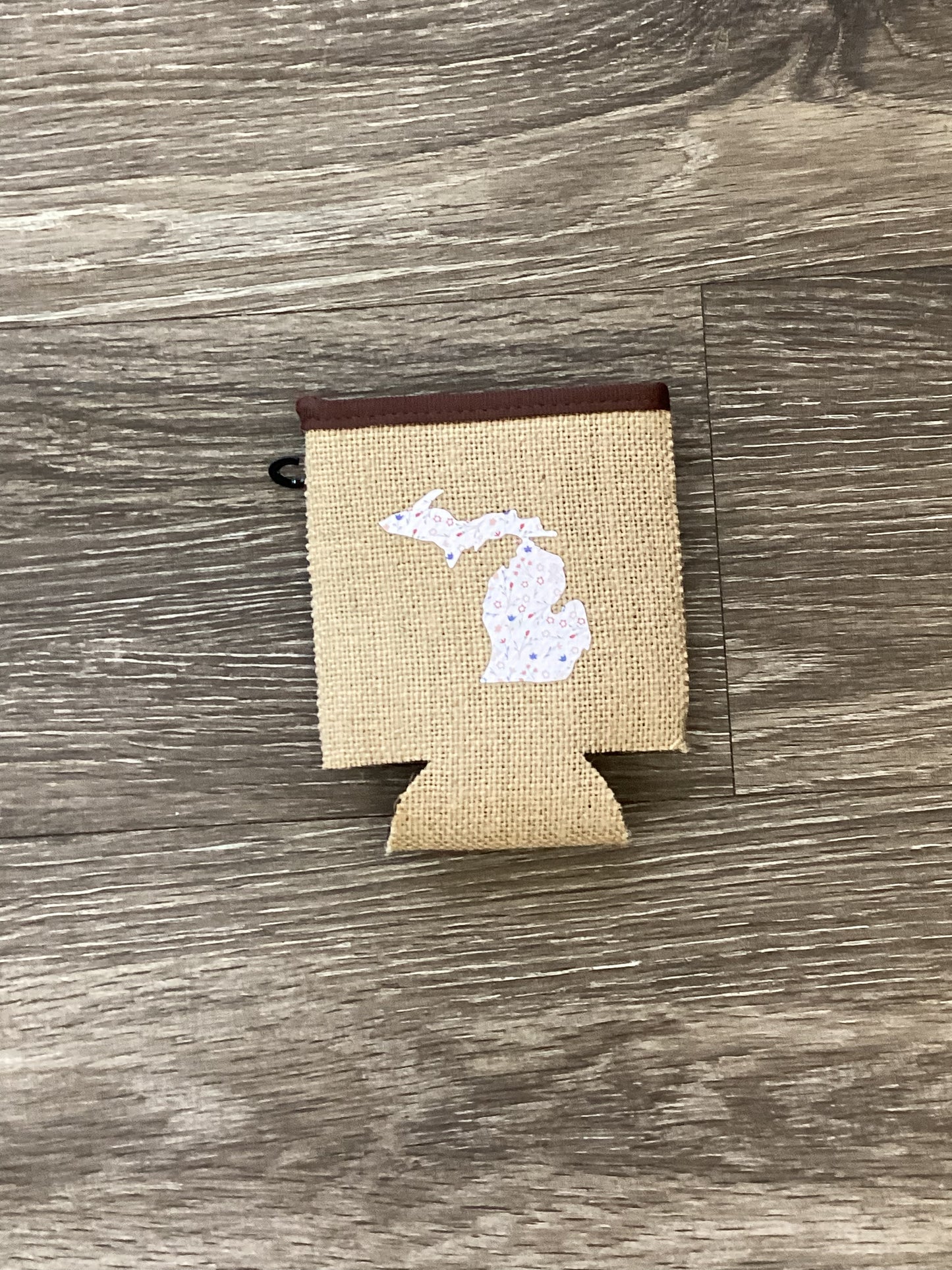 Wildflower - Pink - Michigan - Burlap Koozie