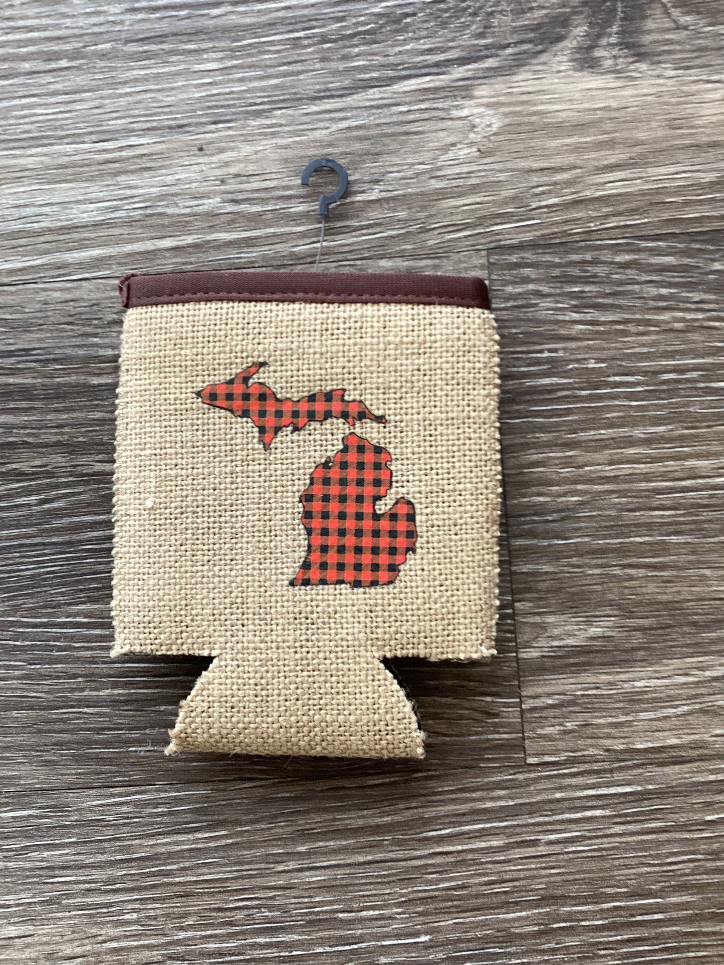 Plaid - Red - Michigan - Burlap Koozie
