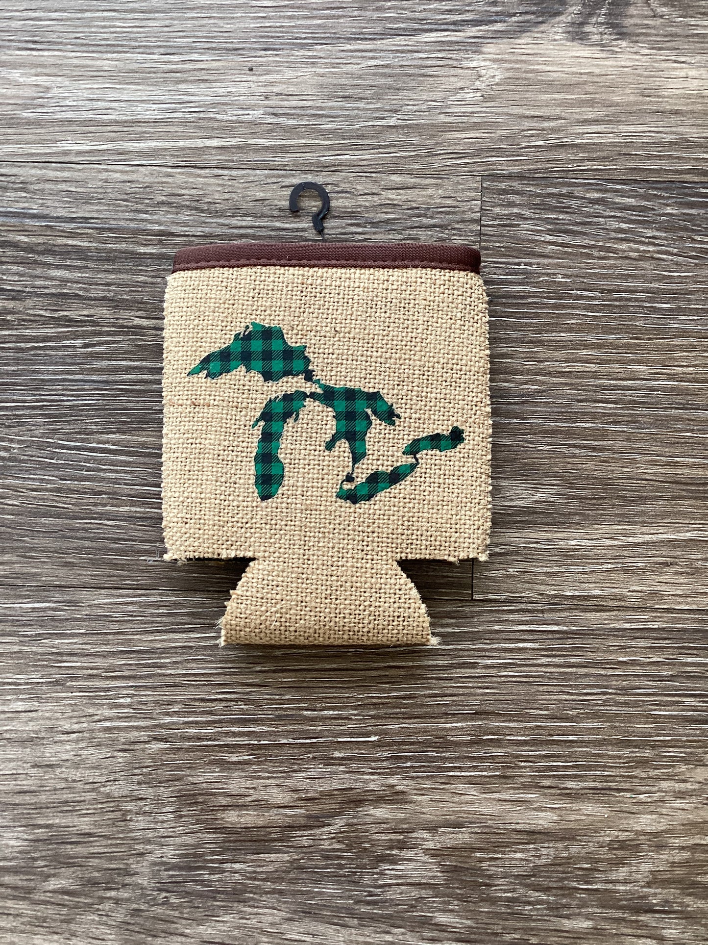 Plaid - Green - Michigan - Burlap Koozie
