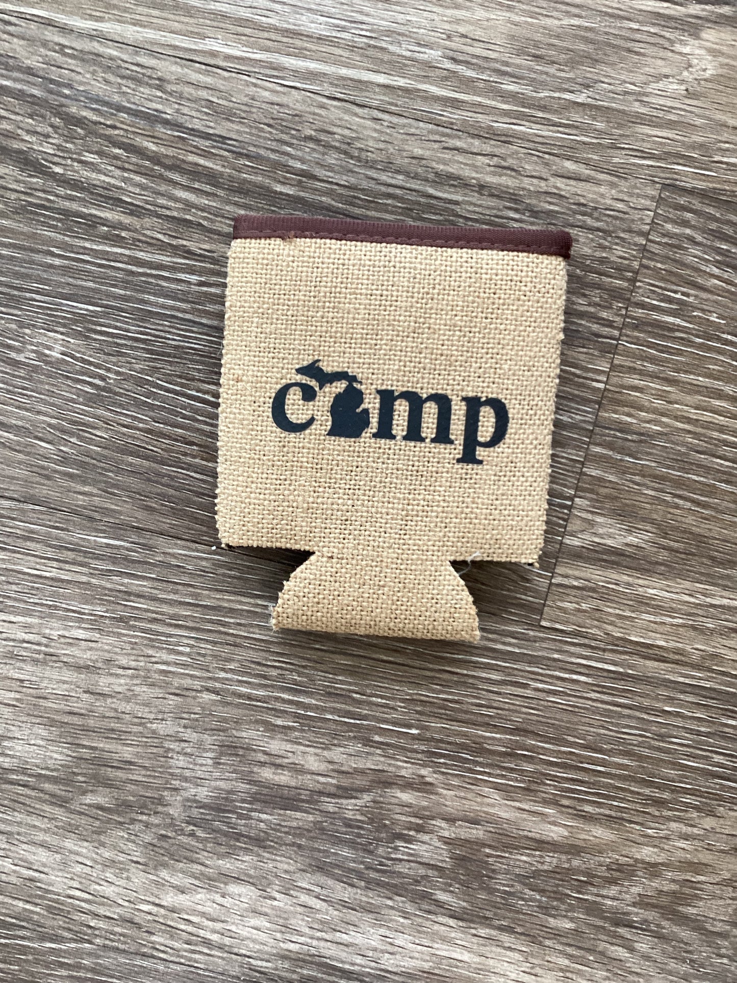 Camp - Michigan - Burlap Koozie
