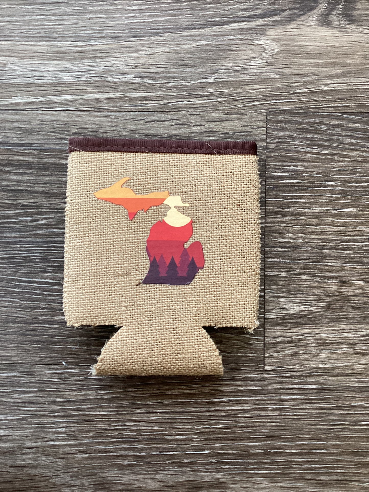 Sunset - Michigan - Burlap Koozie