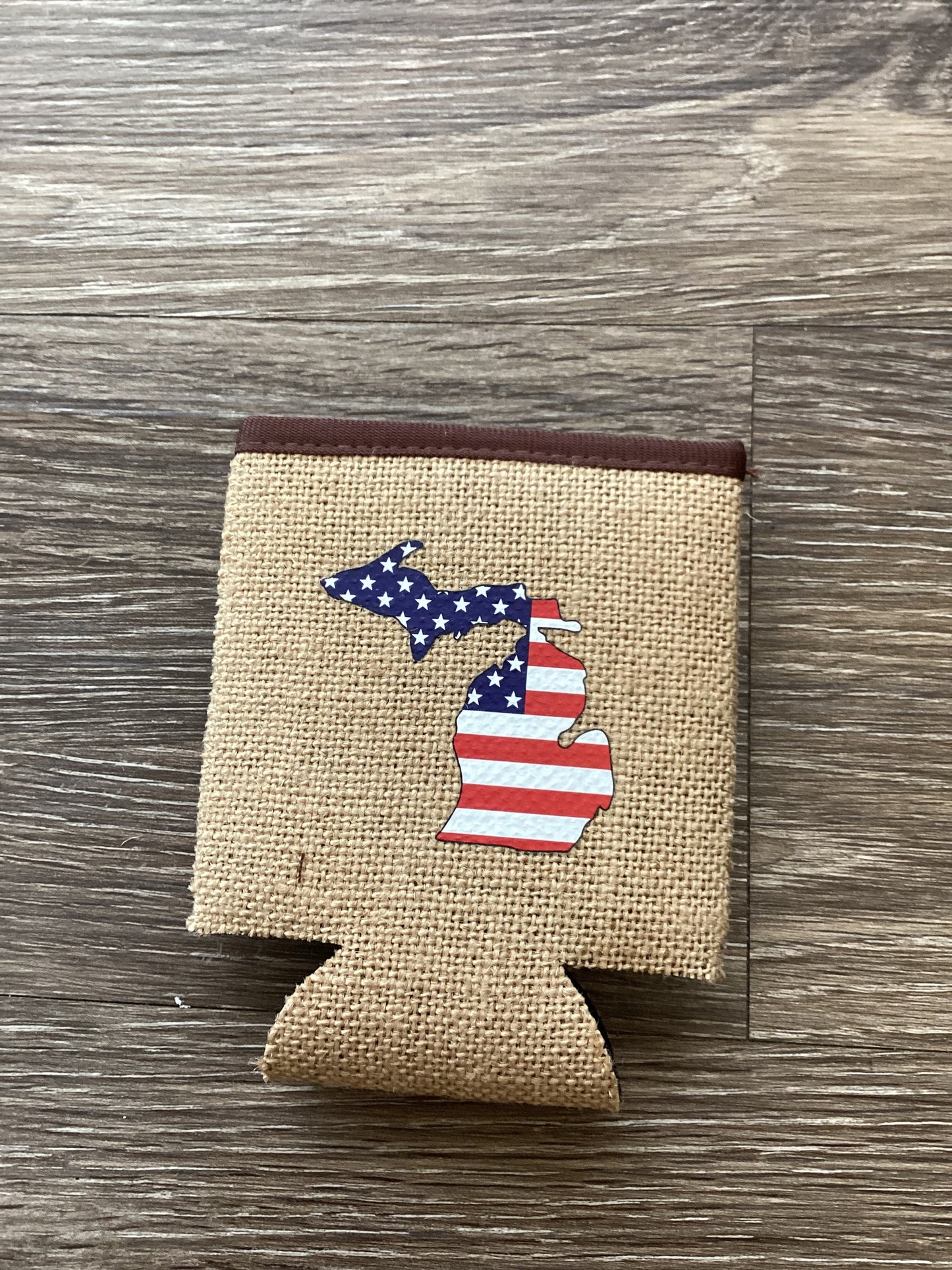 American Flag - Michigan - Burlap Koozie