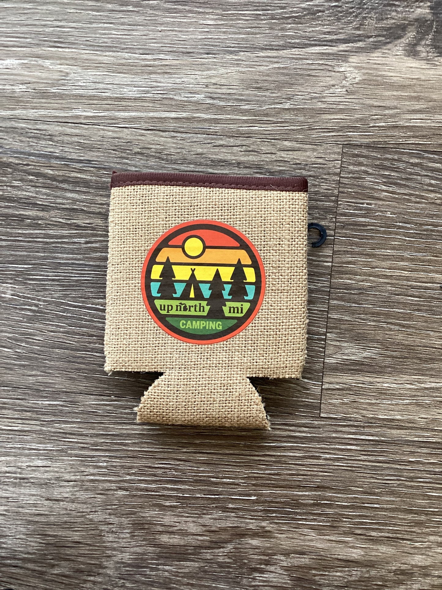 Up North Camping - Michigan - Burlap Koozie
