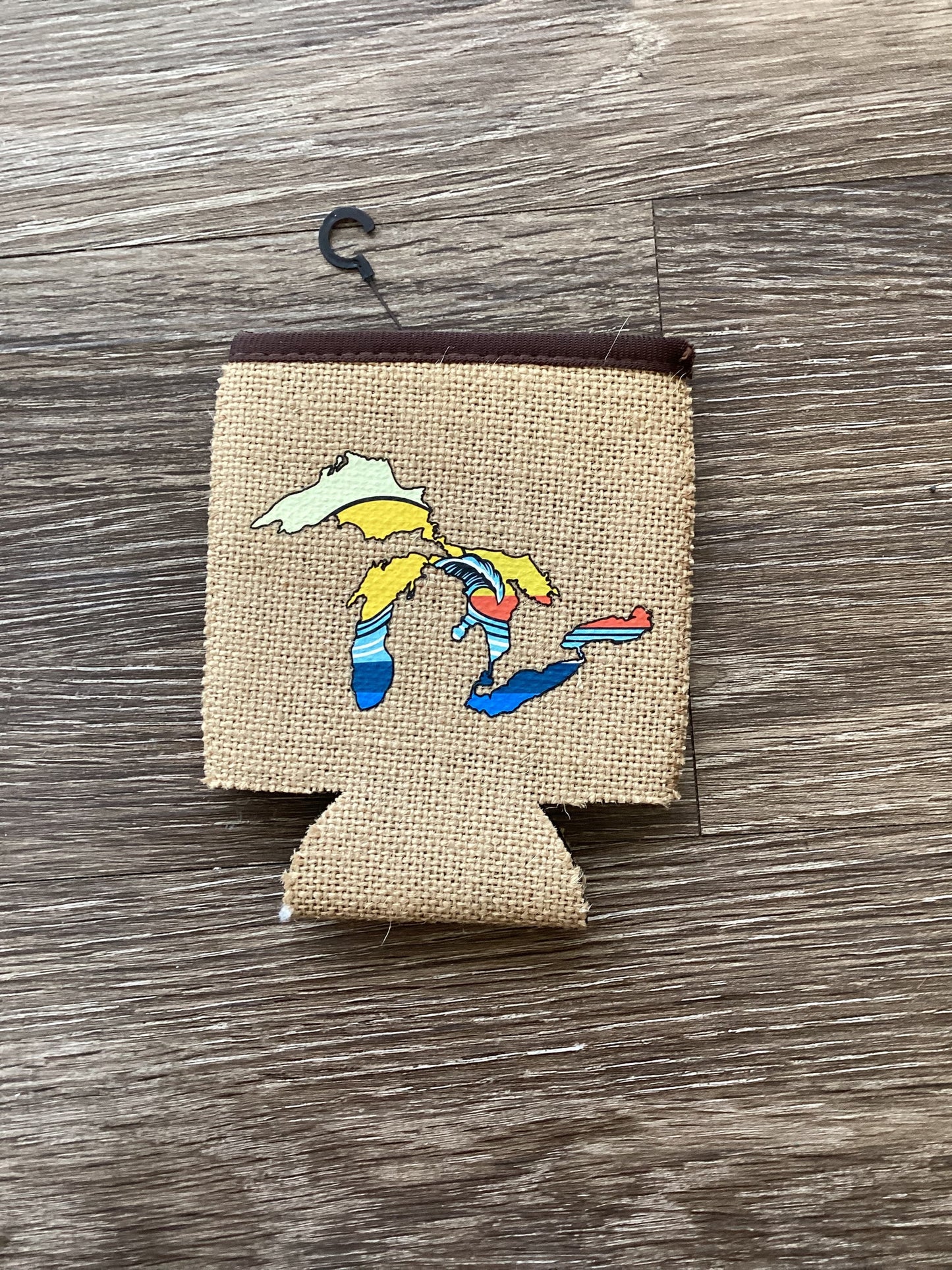 Waves - Michigan - Burlap Koozie