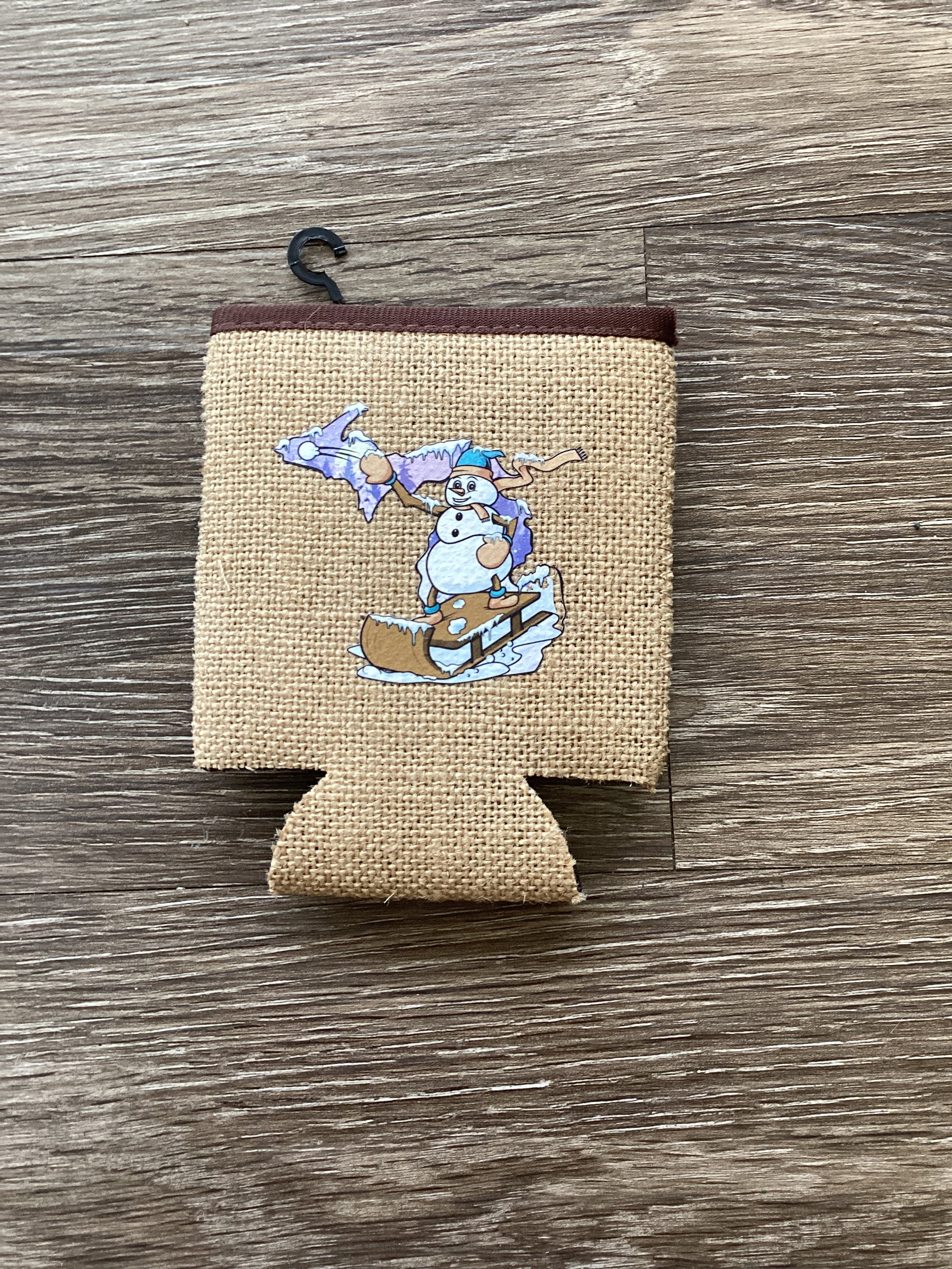 Michigan Snowball Fight - Michigan - Burlap Koozie
