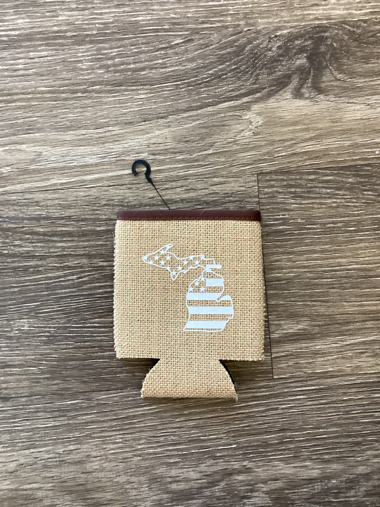 White American Flag - Michigan - Burlap Koozie