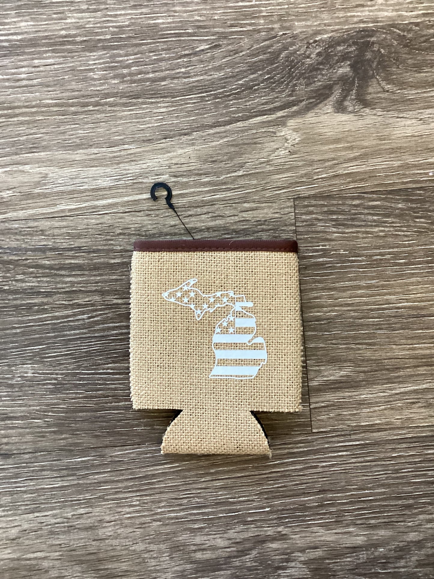 White American Flag - Michigan - Burlap Koozie