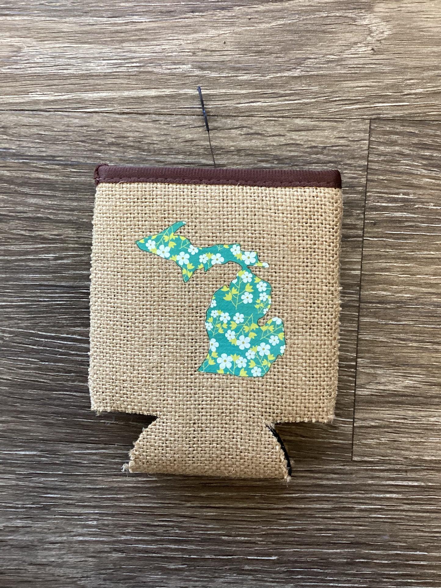 Apple Blossom - Green - Michigan - Burlap Koozie
