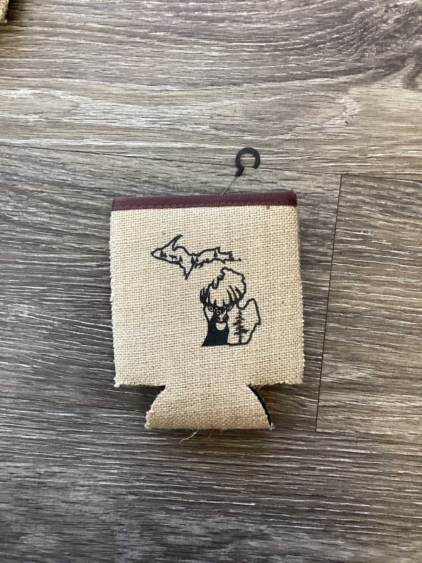 Deer - Outline - Michigan - Burlap Koozie