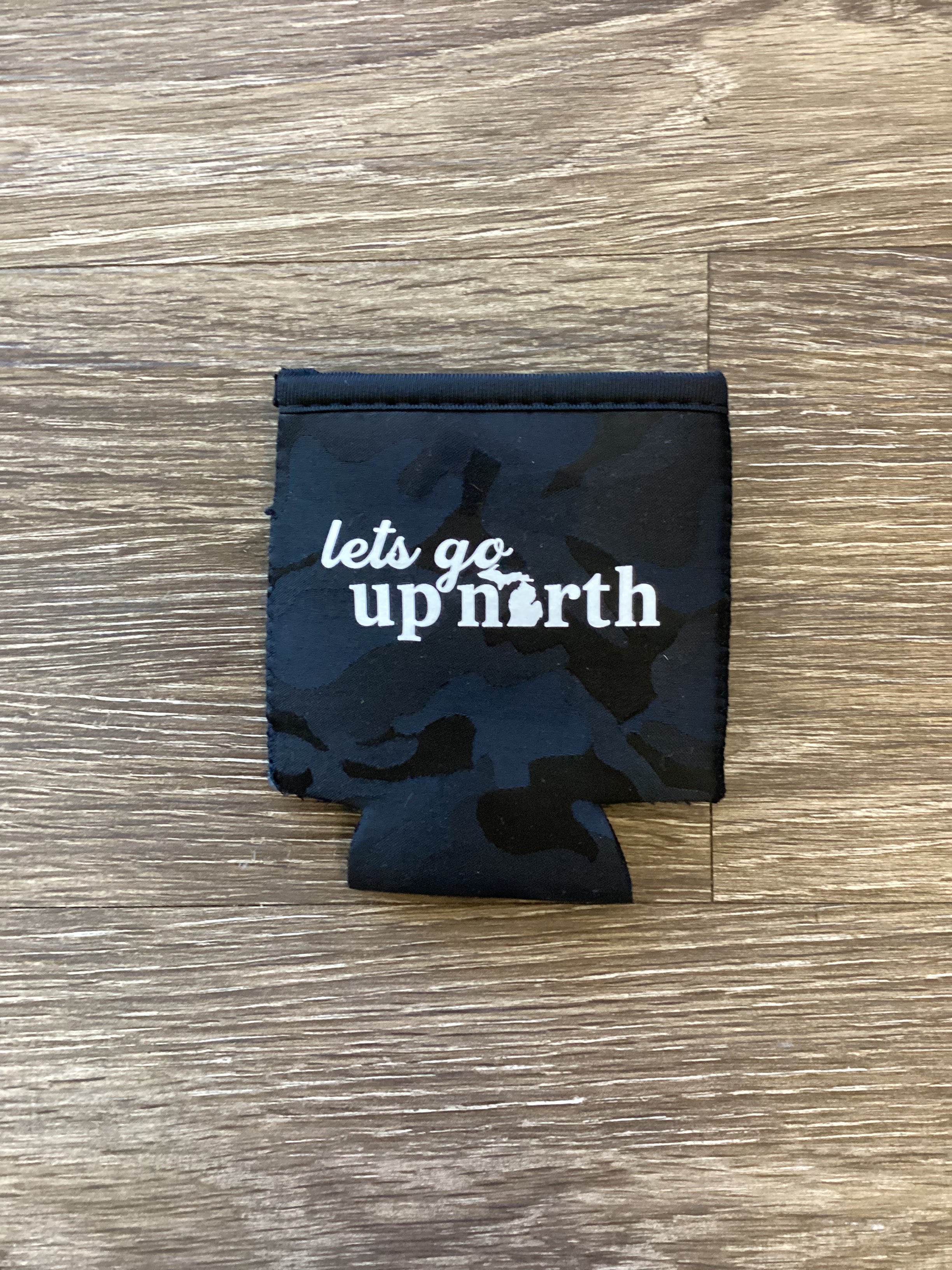 Lets Go Up North - Michigan - Black Camo Koozie