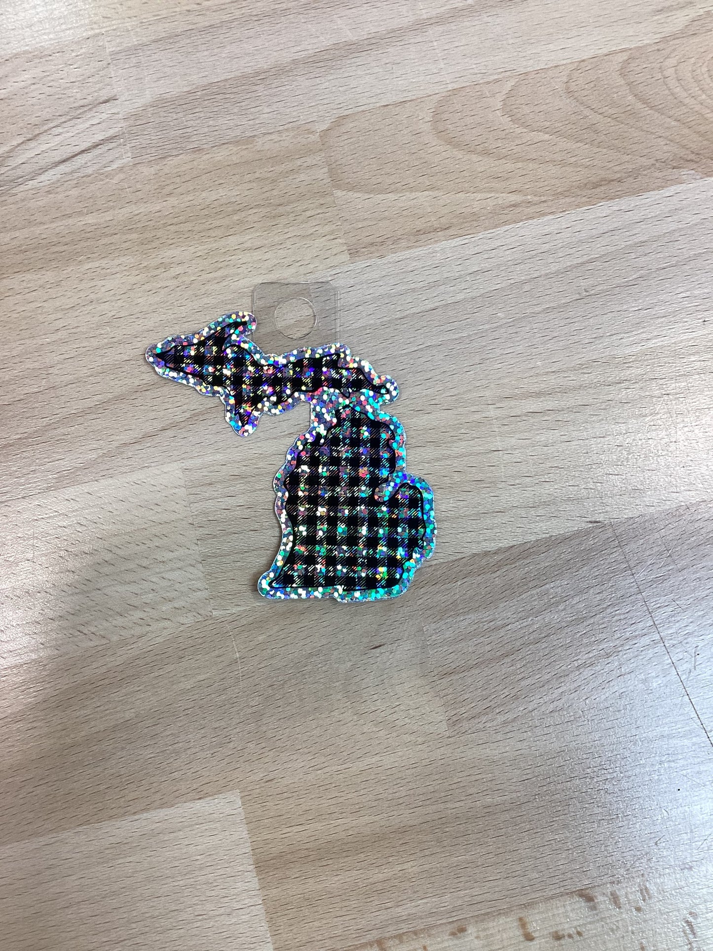 Plaid - Bw - Michigan - Holographic - Waterproof Sticker 3" X 3"