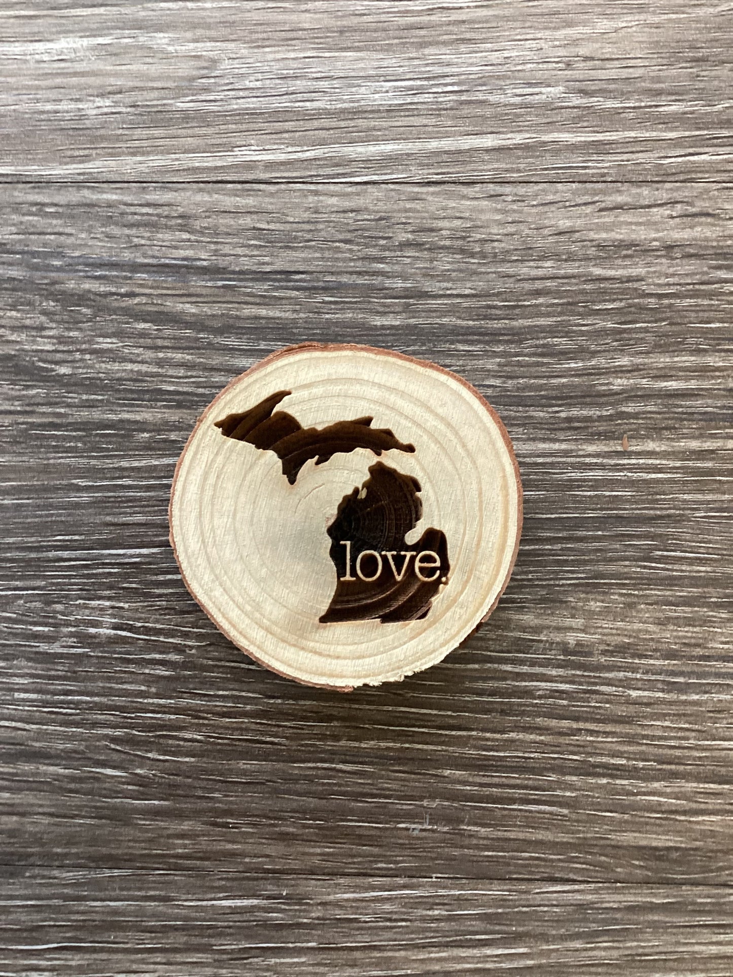 Love - Michigan - Wooden Log Magnet