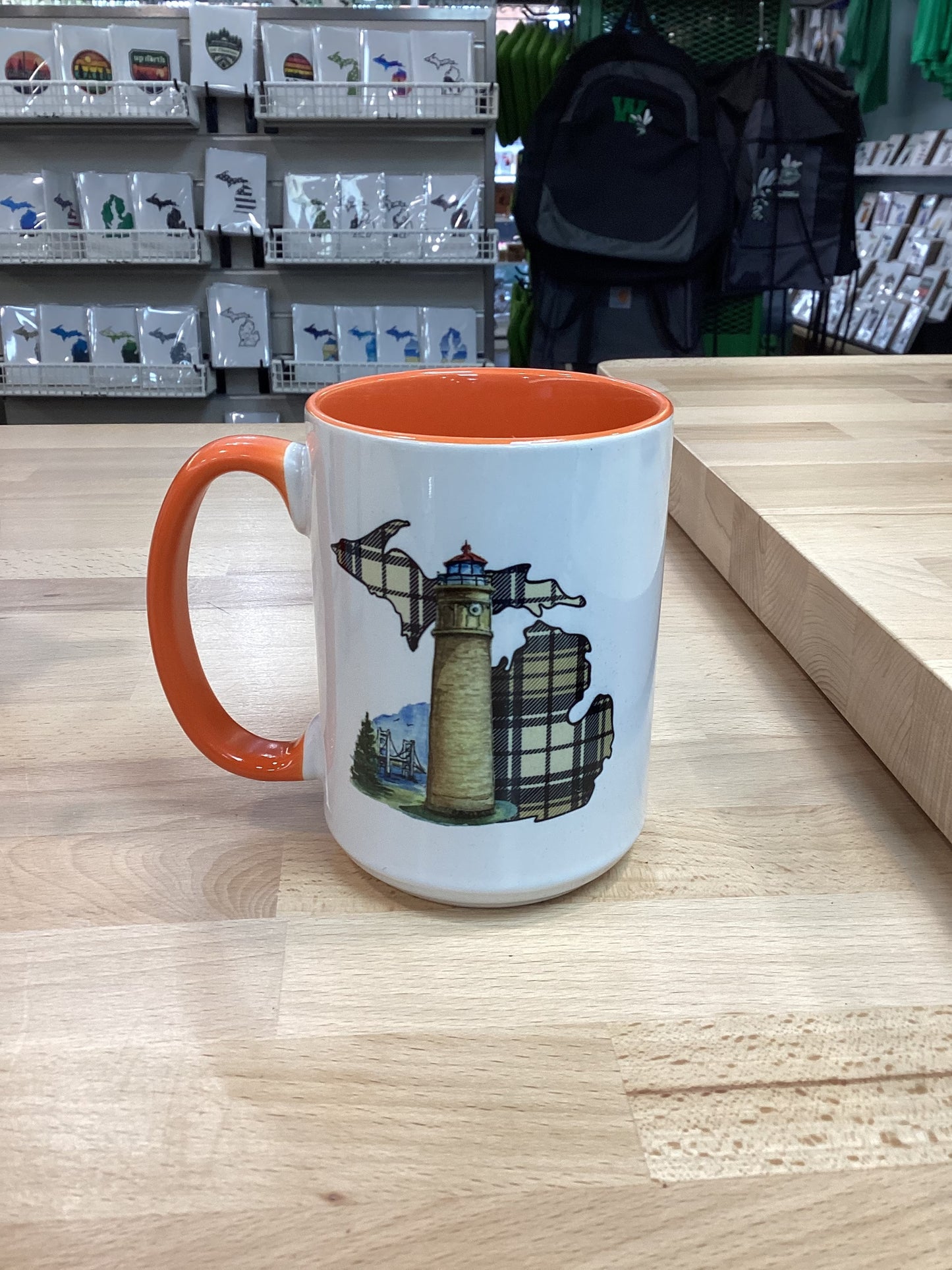 Big Mac Point - Lighthouse - Plaid - Brown - Michigan - Mug