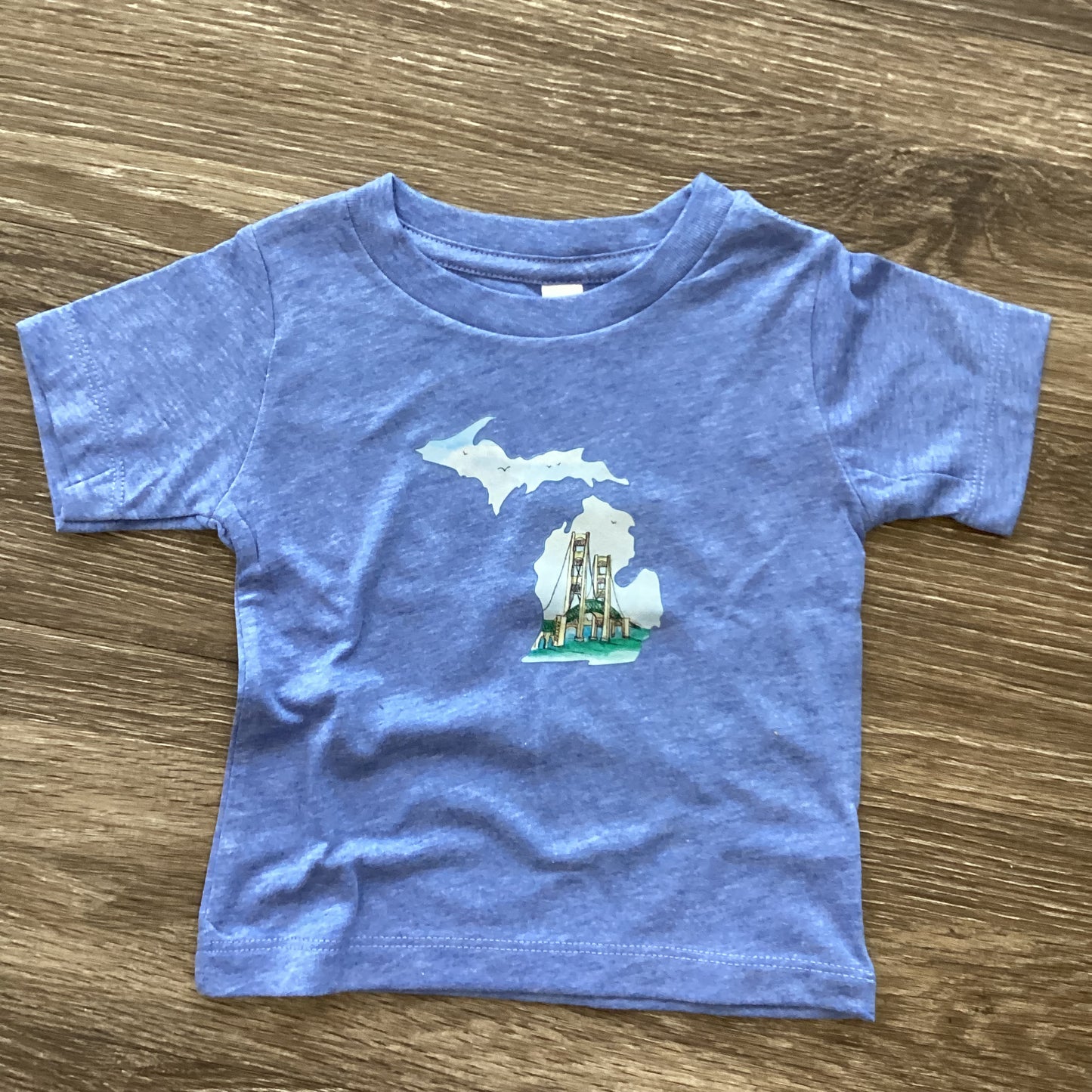 Mackinac Bridge - Michigan - Heather Blue -Kid Tee
