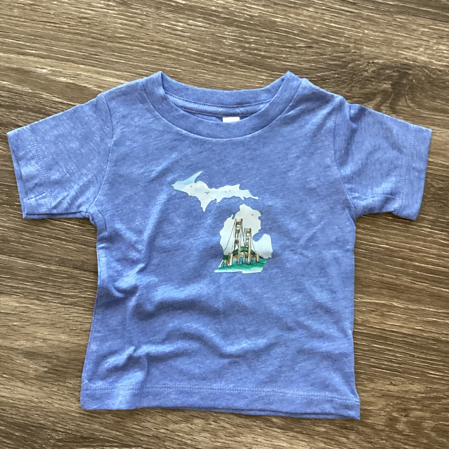 Mackinac Bridge - Michigan - Heather Blue -Kid Tee