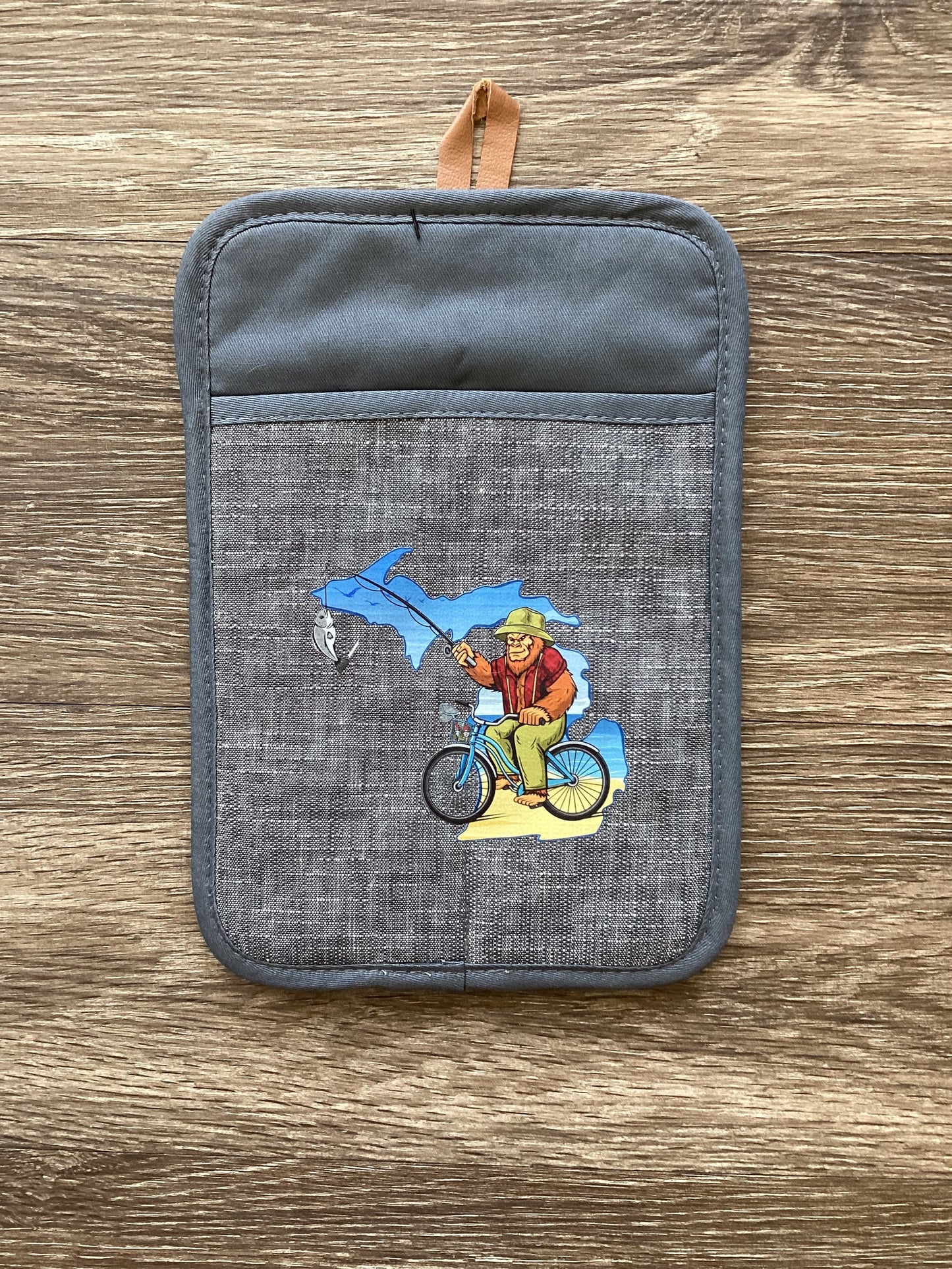 Sasquatch - Bike Fishing - Beach - Michigan - Rectangle Oven Mitt