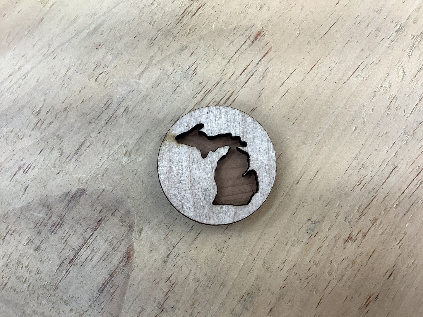 Cut of Michigan - Round - Wooden Magnet