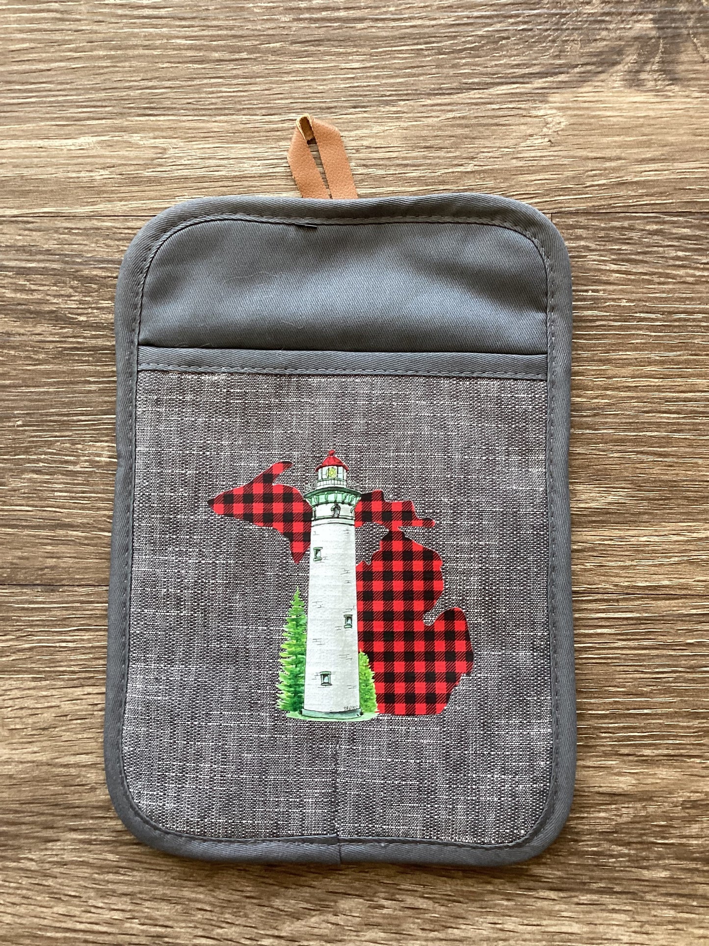 Plaid - Red - Lighthouse - Michigan - Rectangle Oven Mitt
