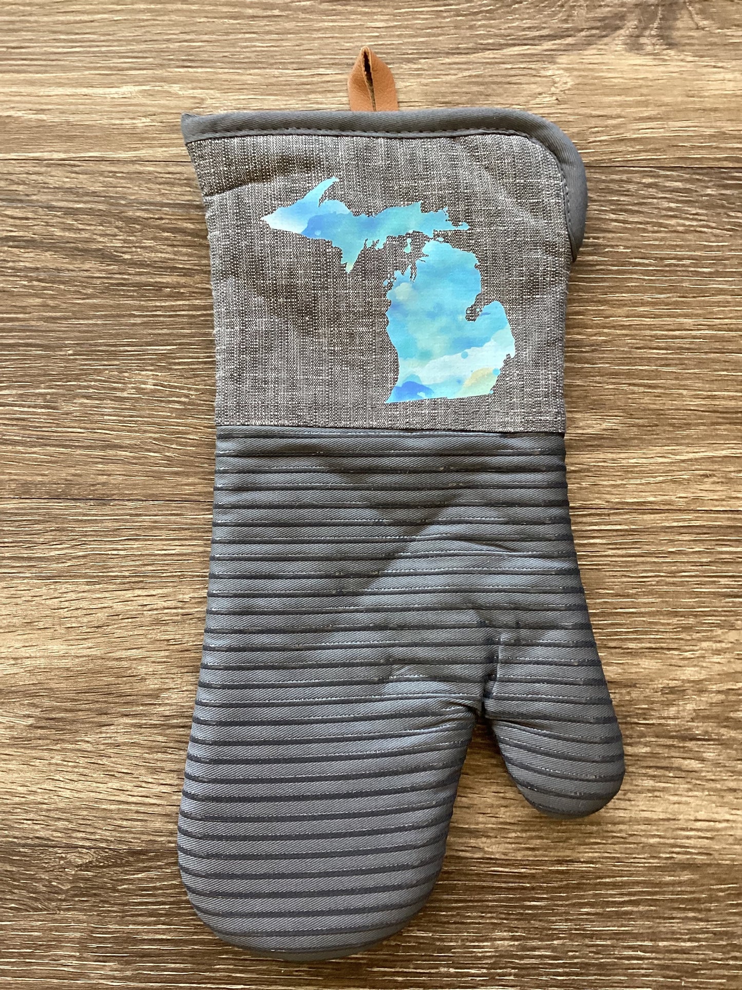 Watercolor - Light Blue - Michigan - Large Oven Mitt