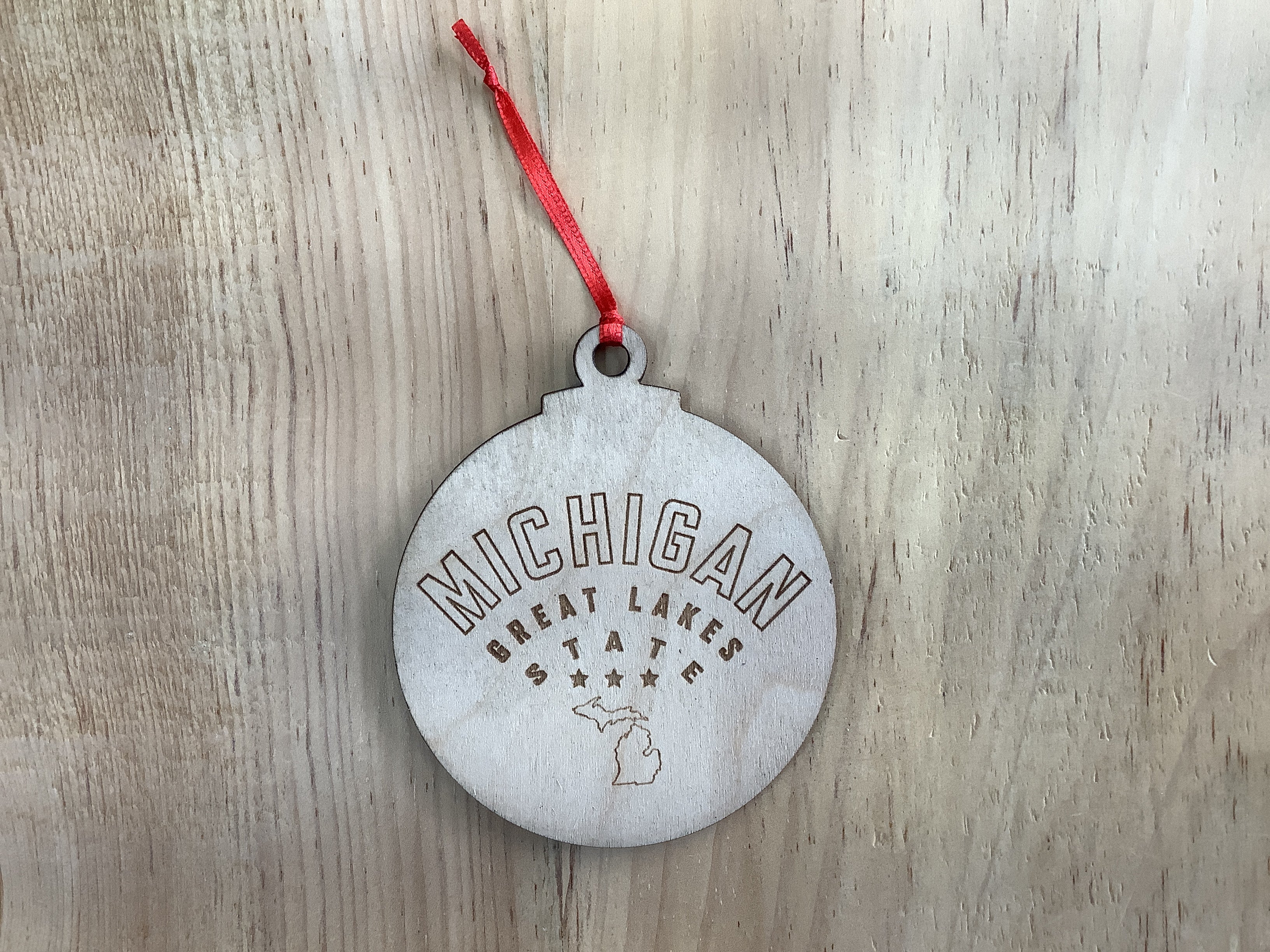'Michigan Great Lakes State' - Word - Wood Engraved Ornament