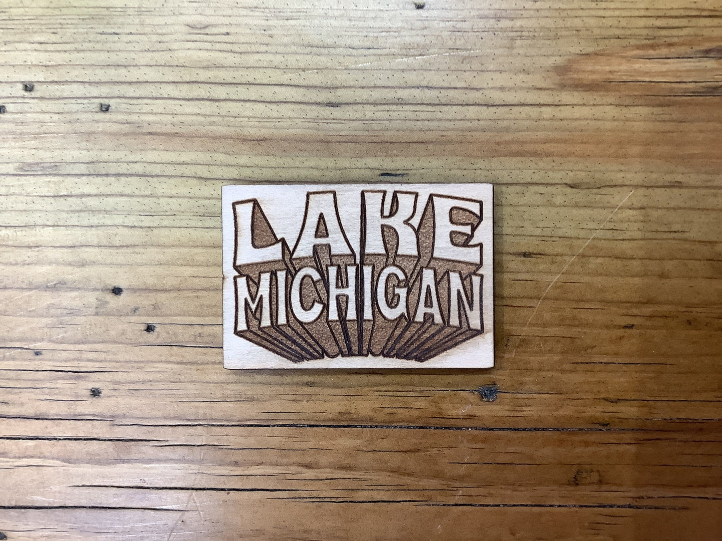 'Lake Michigan' Rectangle - Word - Wooden Magnet