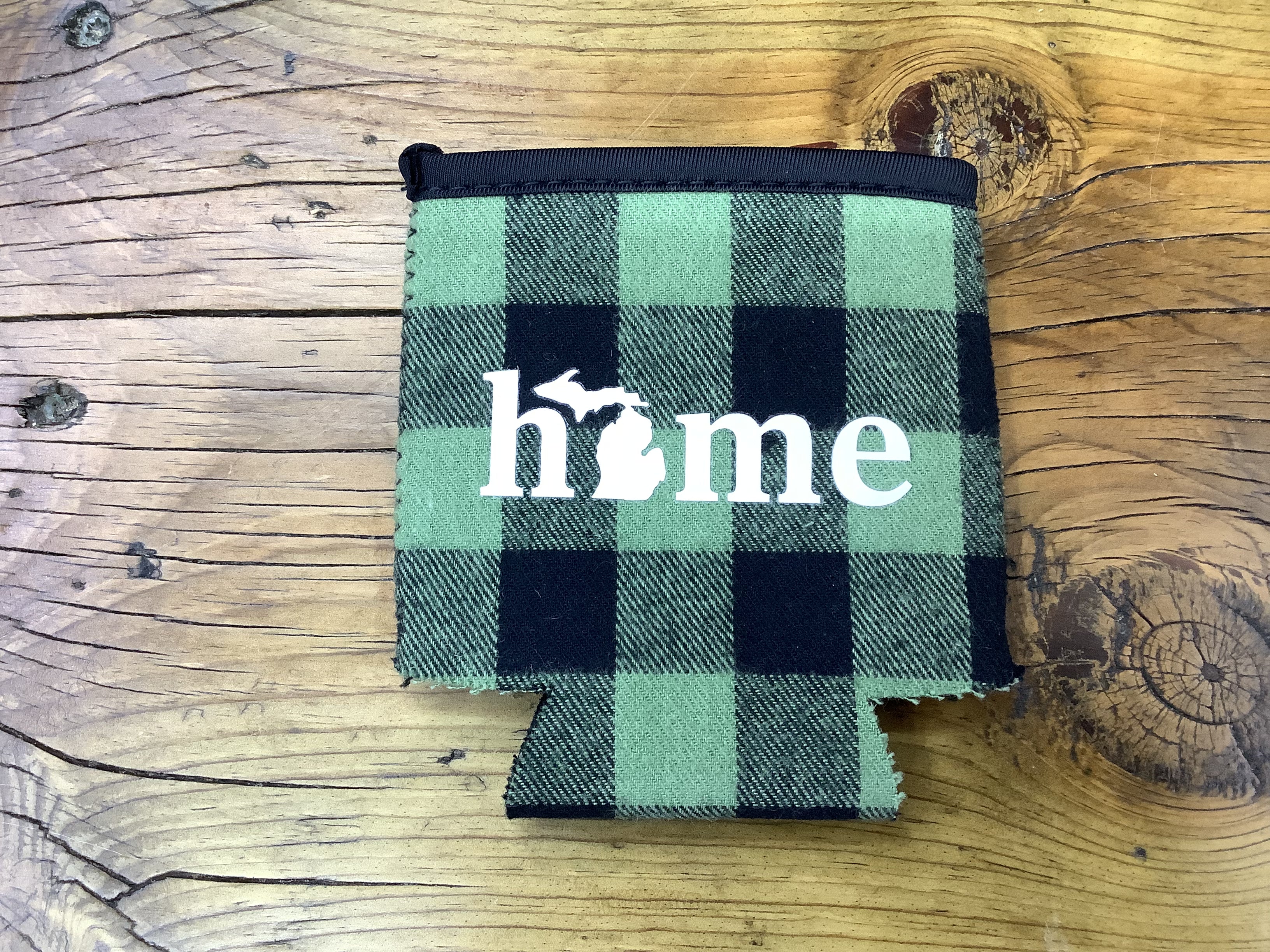 Home - Word - Green Plaid Koozie