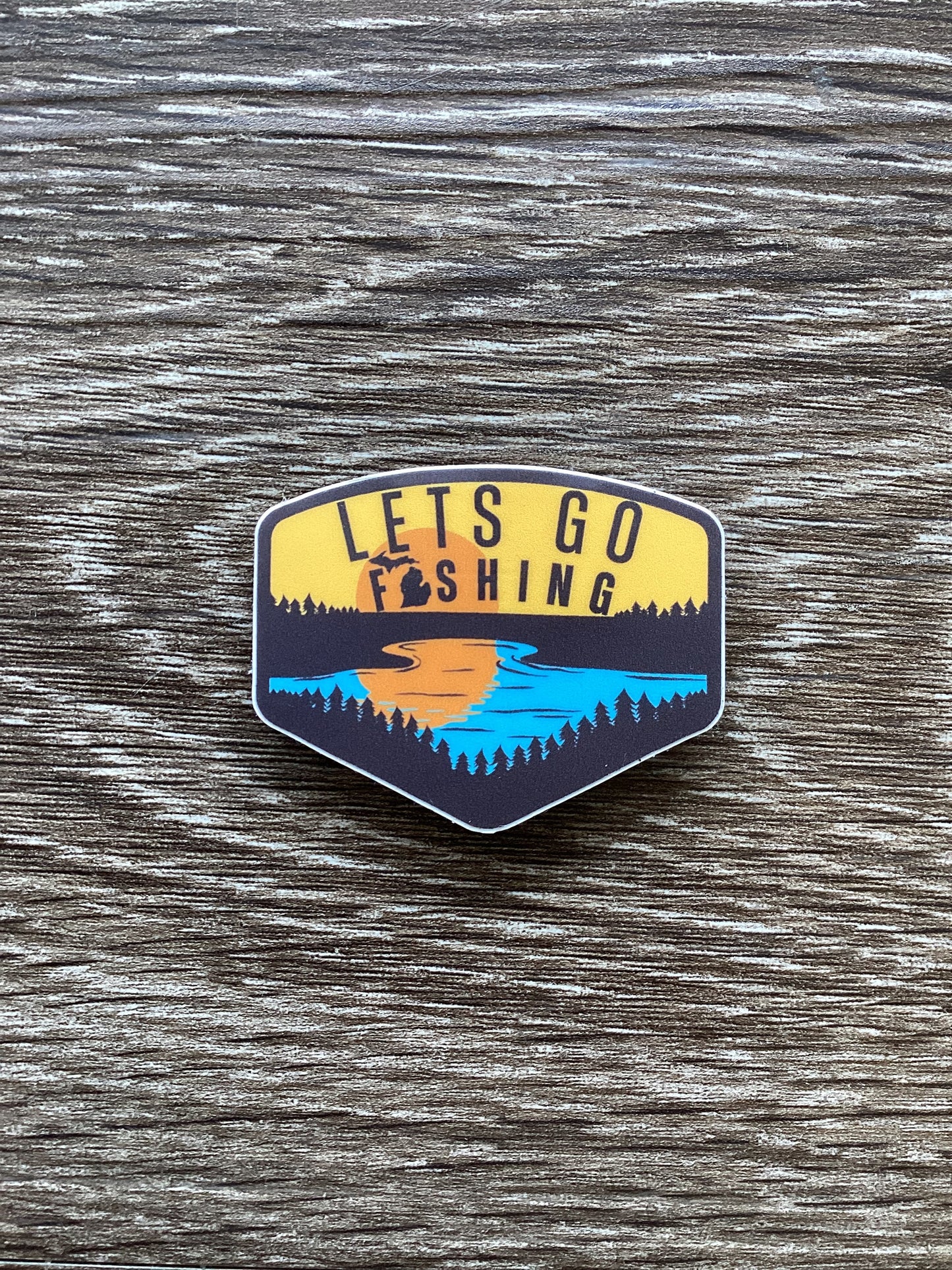 'Lets Go Fishing' - Badge - Waterproof Sticker 2" X 1.5"