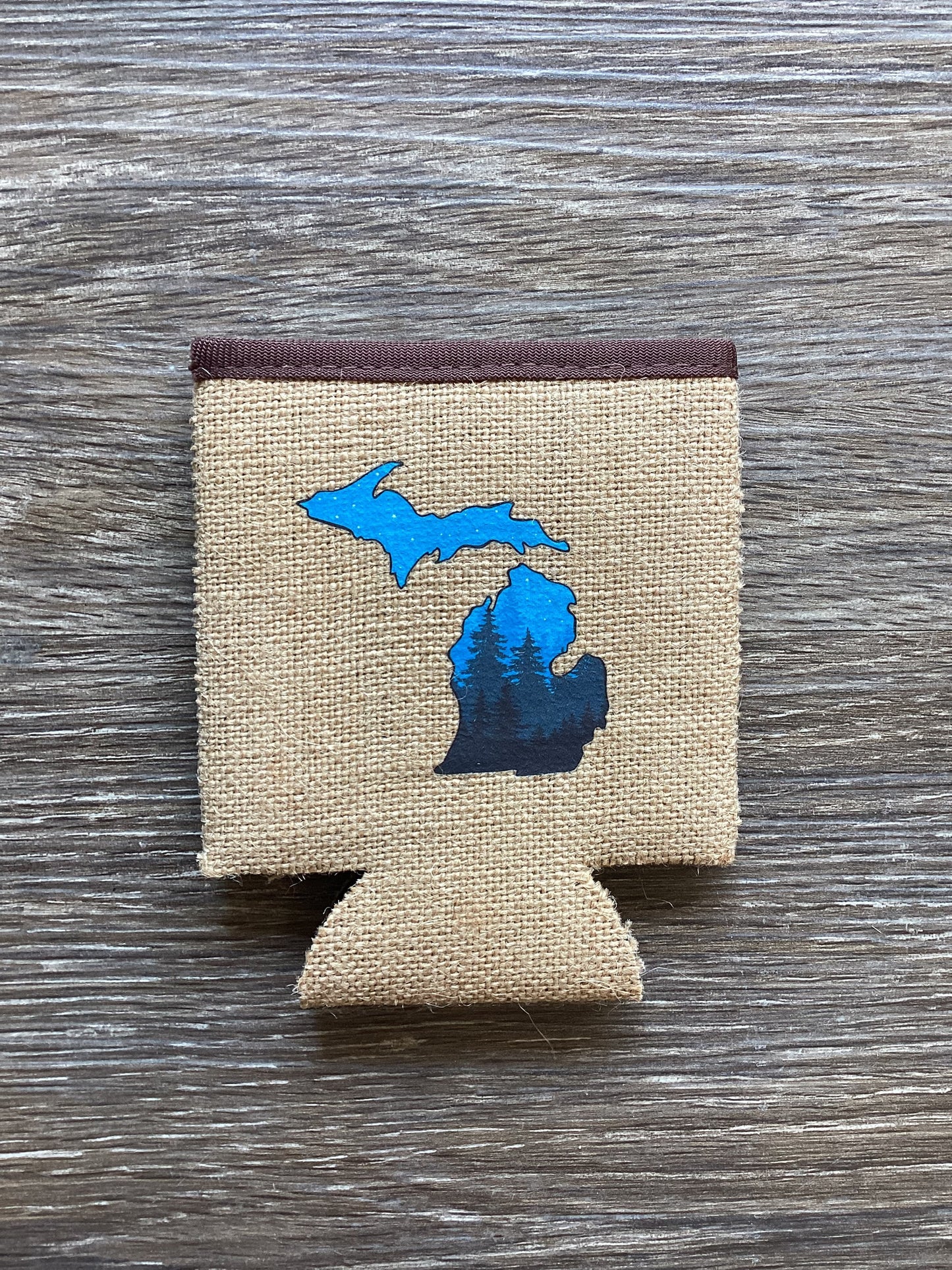 Night Pines - Michigan - Burlap Koozie