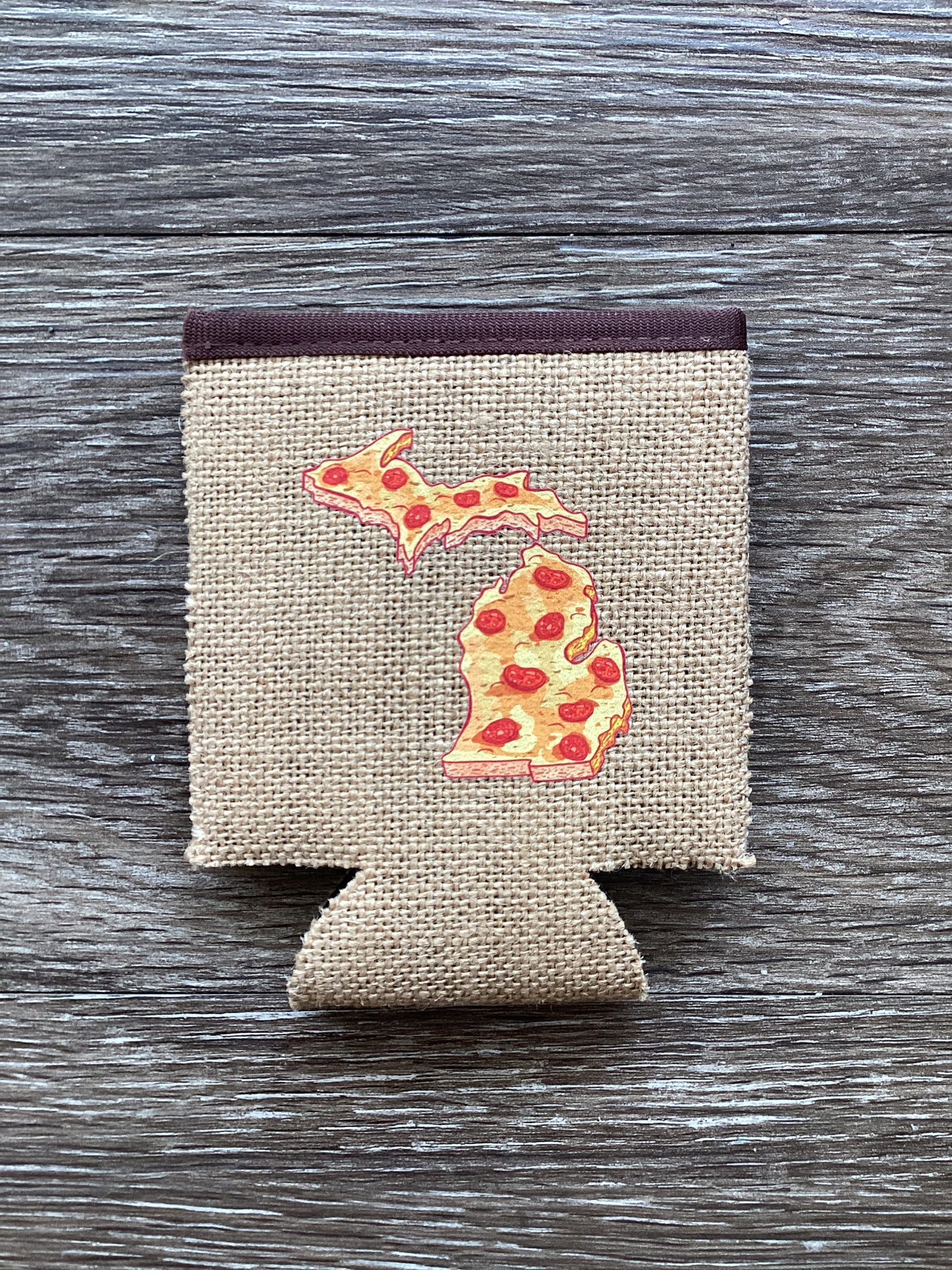 Pizza - Michigan - Burlap Koozie