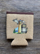 Lighthouse - Big Mac Point - Plaid Brown - Michigan - Burlap Koozie