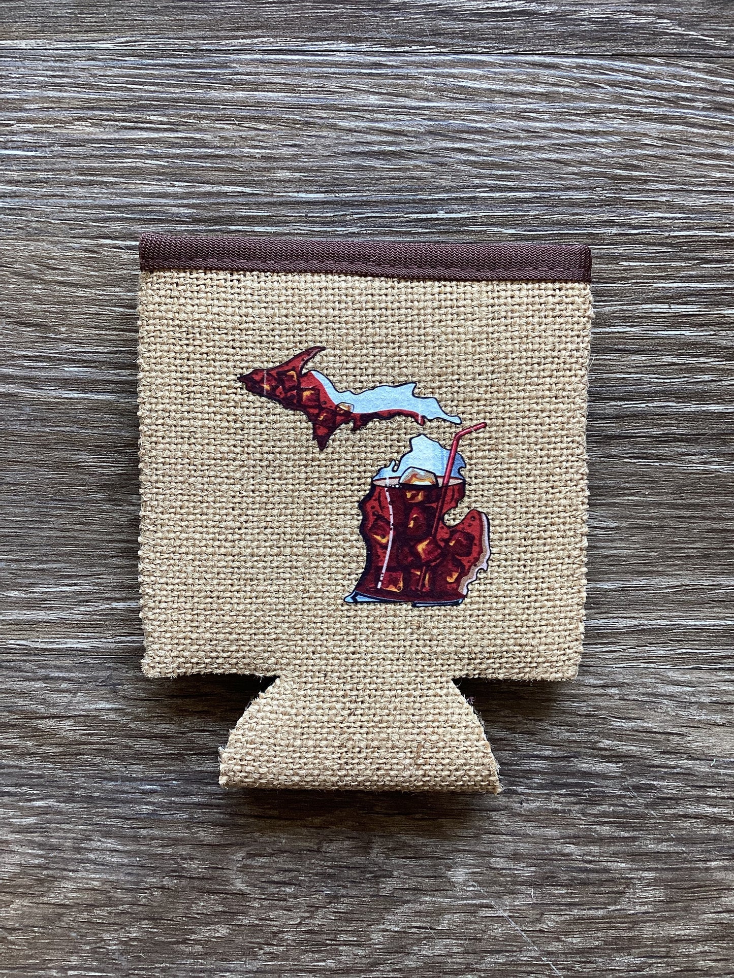 Soda - Cola - Michigan - Burlap Koozie