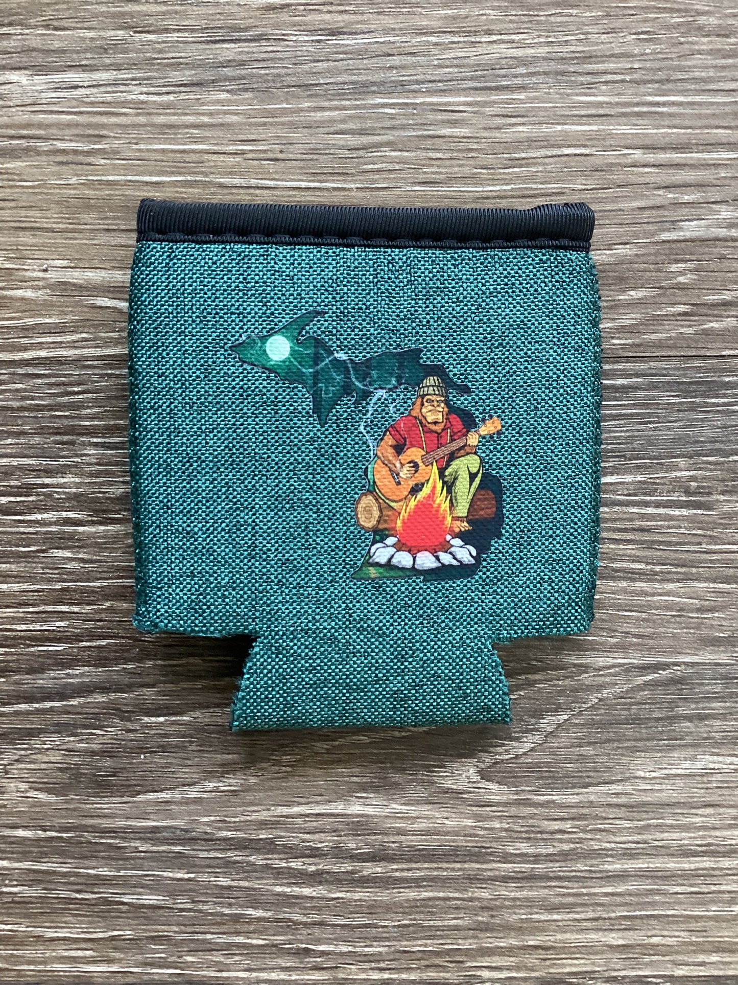 Sasquatch Campfire - Night Forest - Michigan - Heather Green Koozie