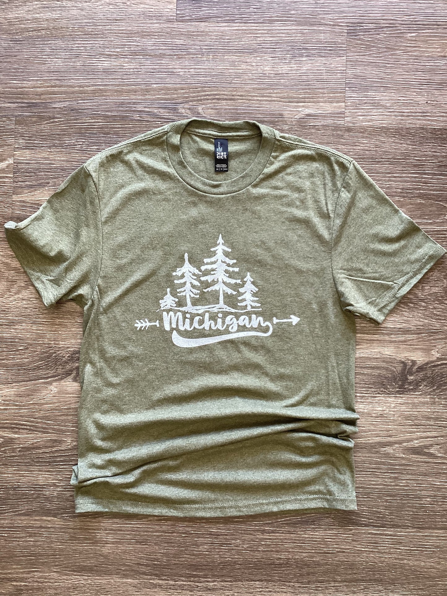 'Michigan' Forest - Word - Military Green Frost - Tee Shirt