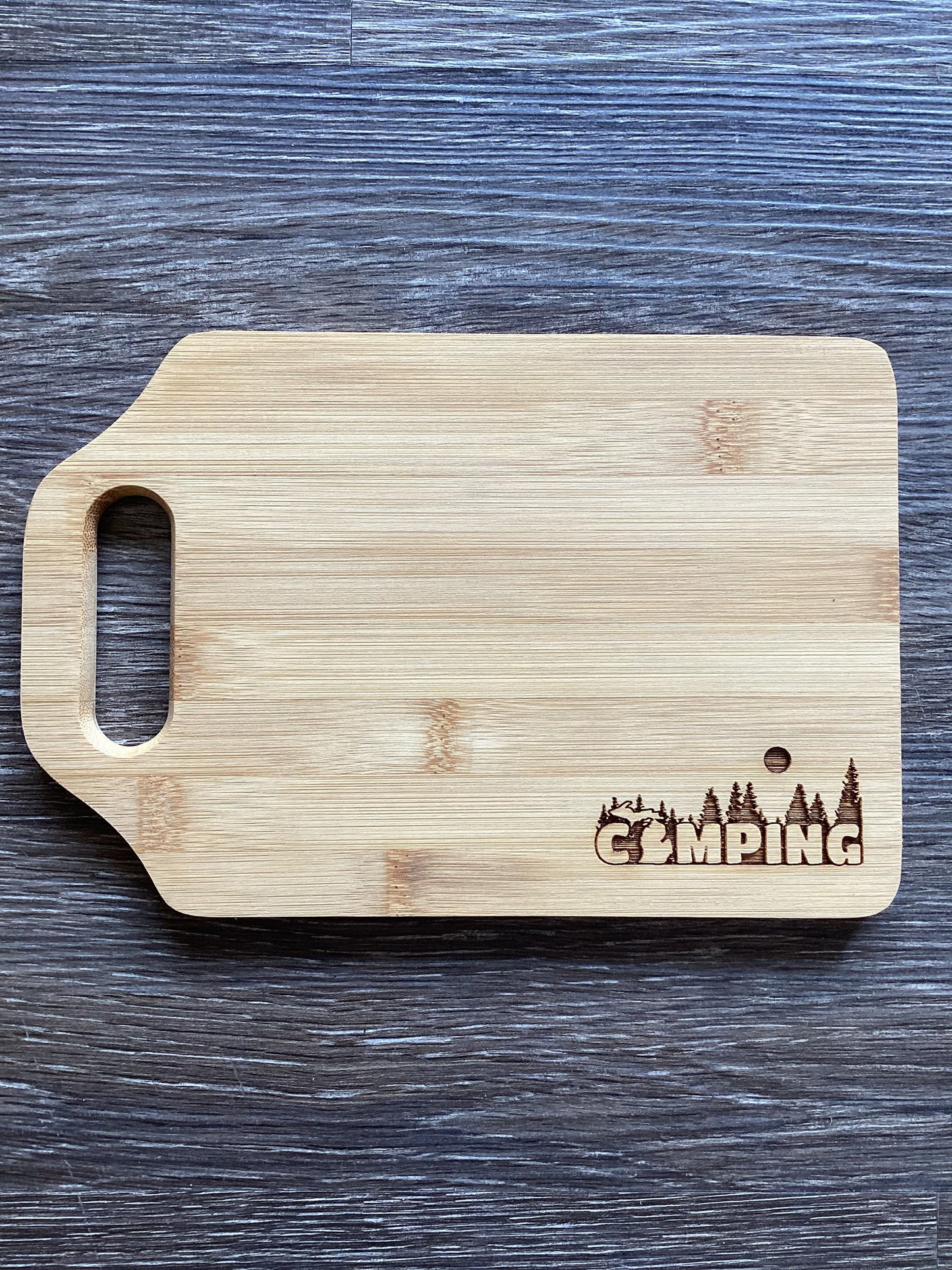 'Camping' - Word - Laser Engraved - Extra Small - Bamboo Cutting Board 9" x 6"