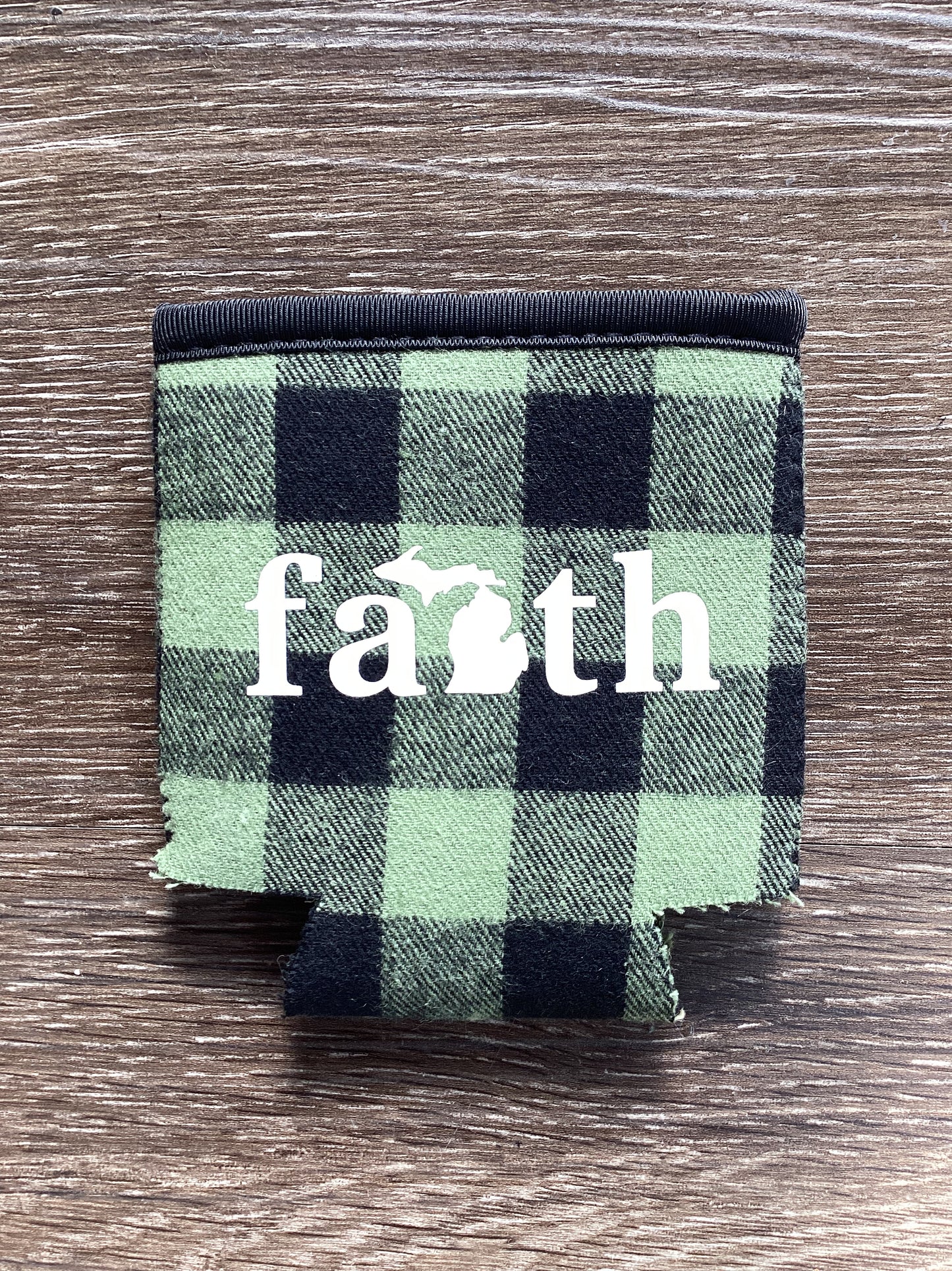 Faith - Word - Green Plaid Koozie