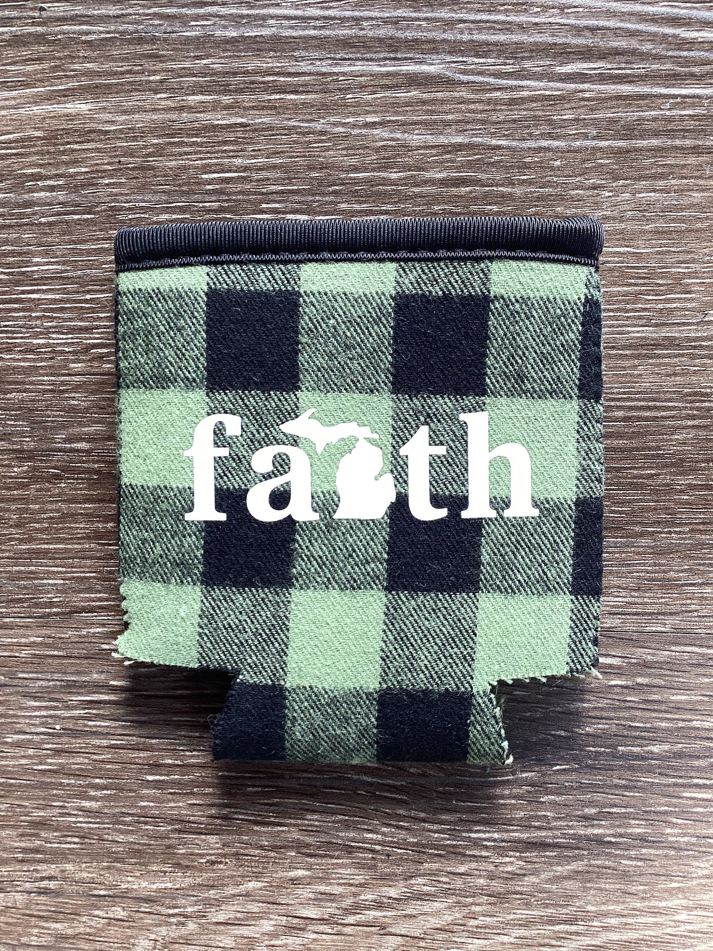 Faith - Word - Green Plaid Koozie