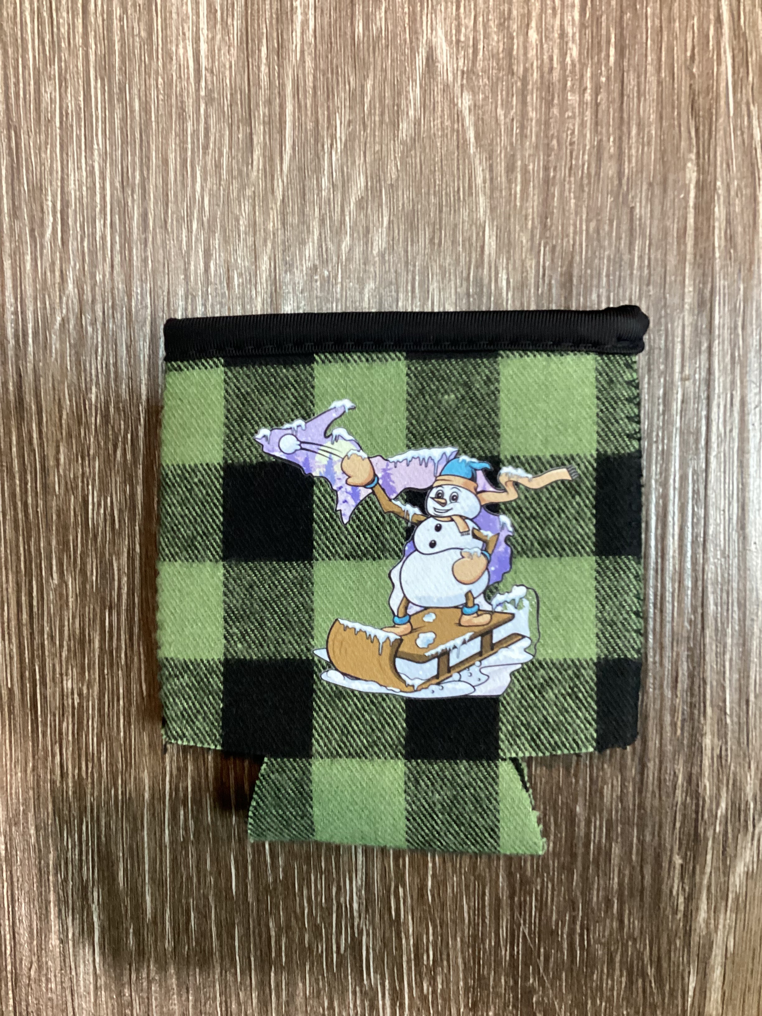 Snowball - Fight - Michigan - Green Plaid Koozie