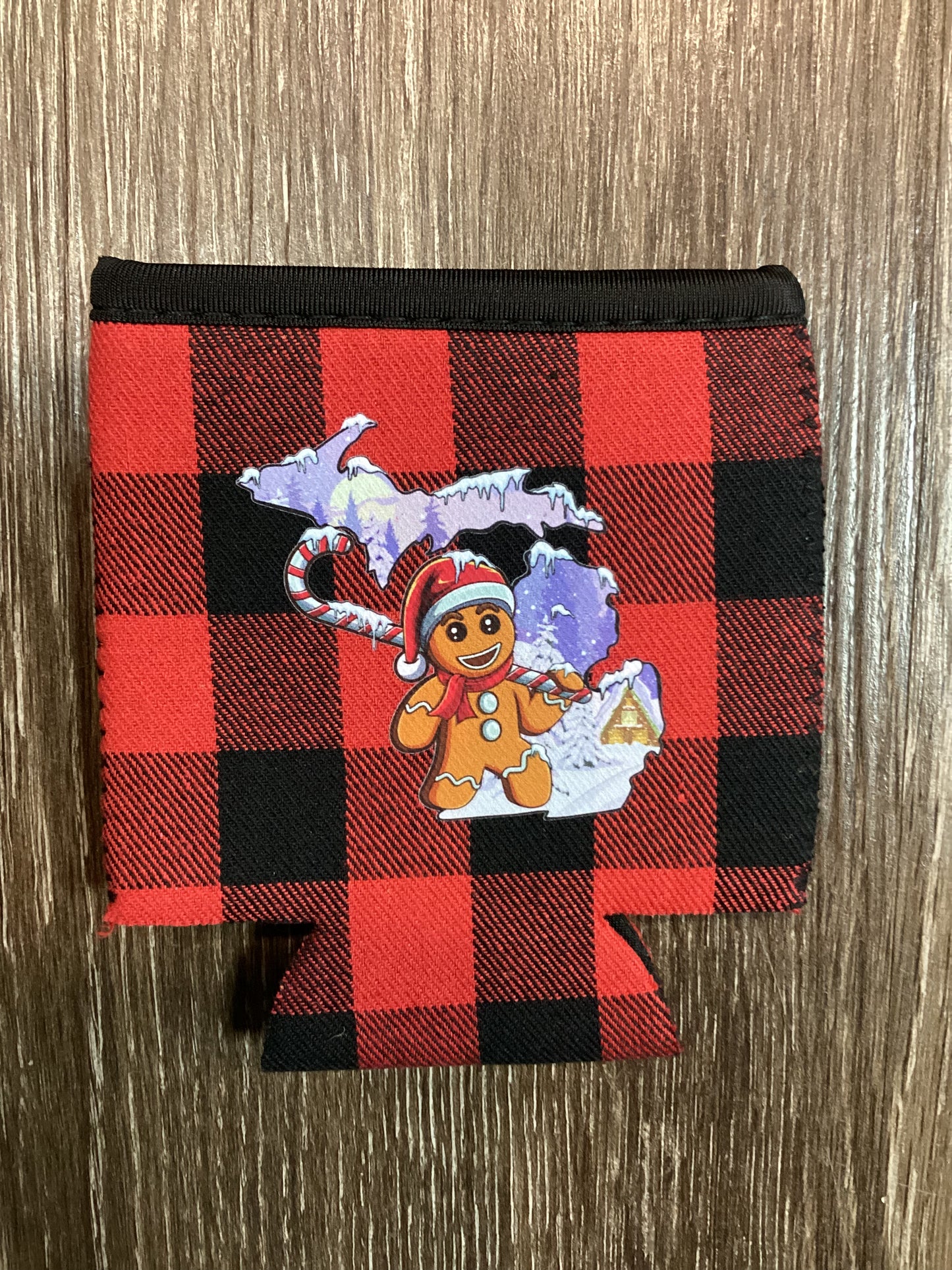 Gingerbread Cookie - Michigan - Buffalo Plaid Koozie