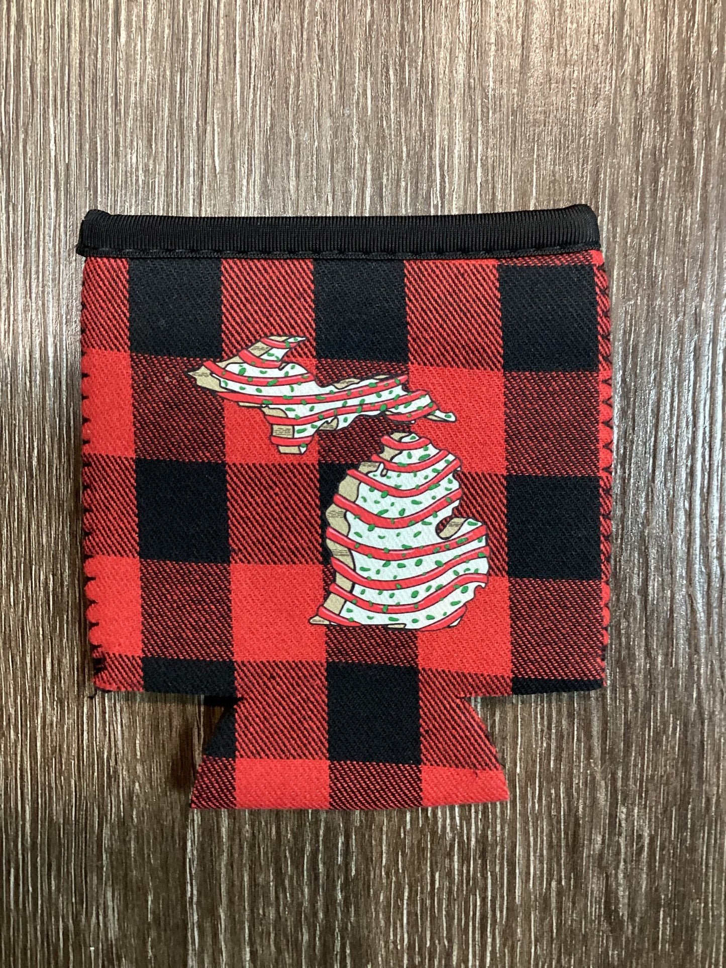 Christmas Cake - Michigan - Buffalo Plaid Koozie