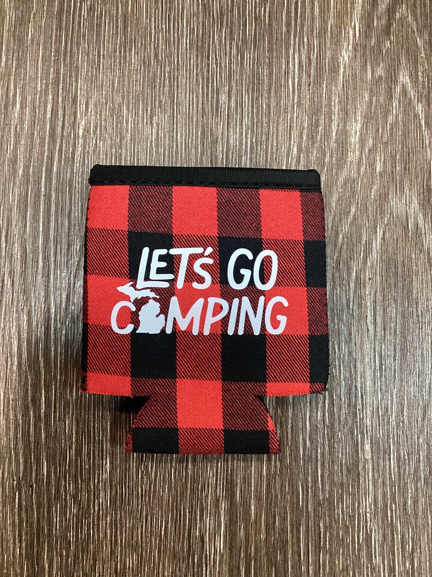 Let's Go Camping - Word - Buffalo Plaid Koozie