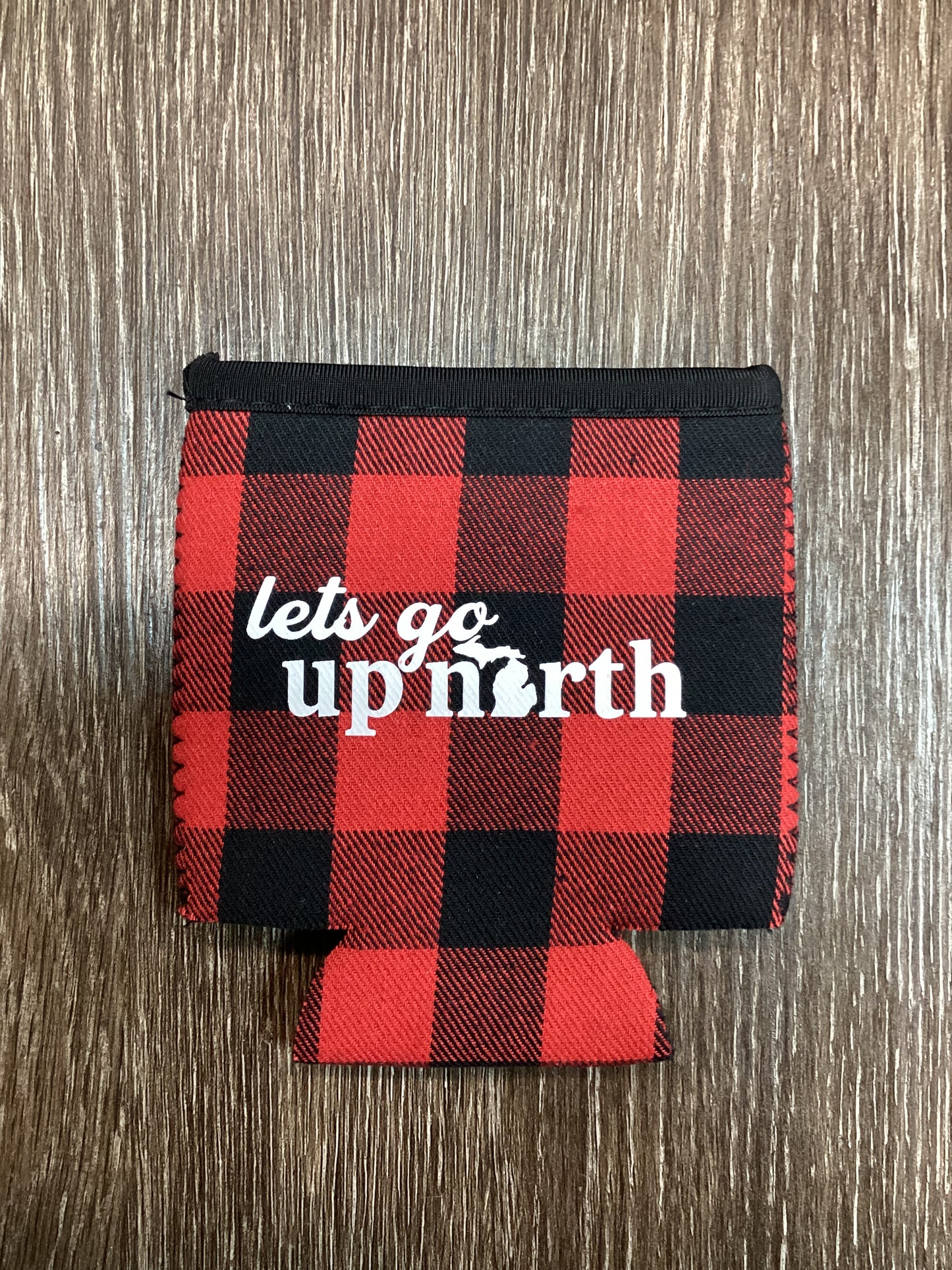 Lets go up north - Word - Buffalo Plaid Koozie