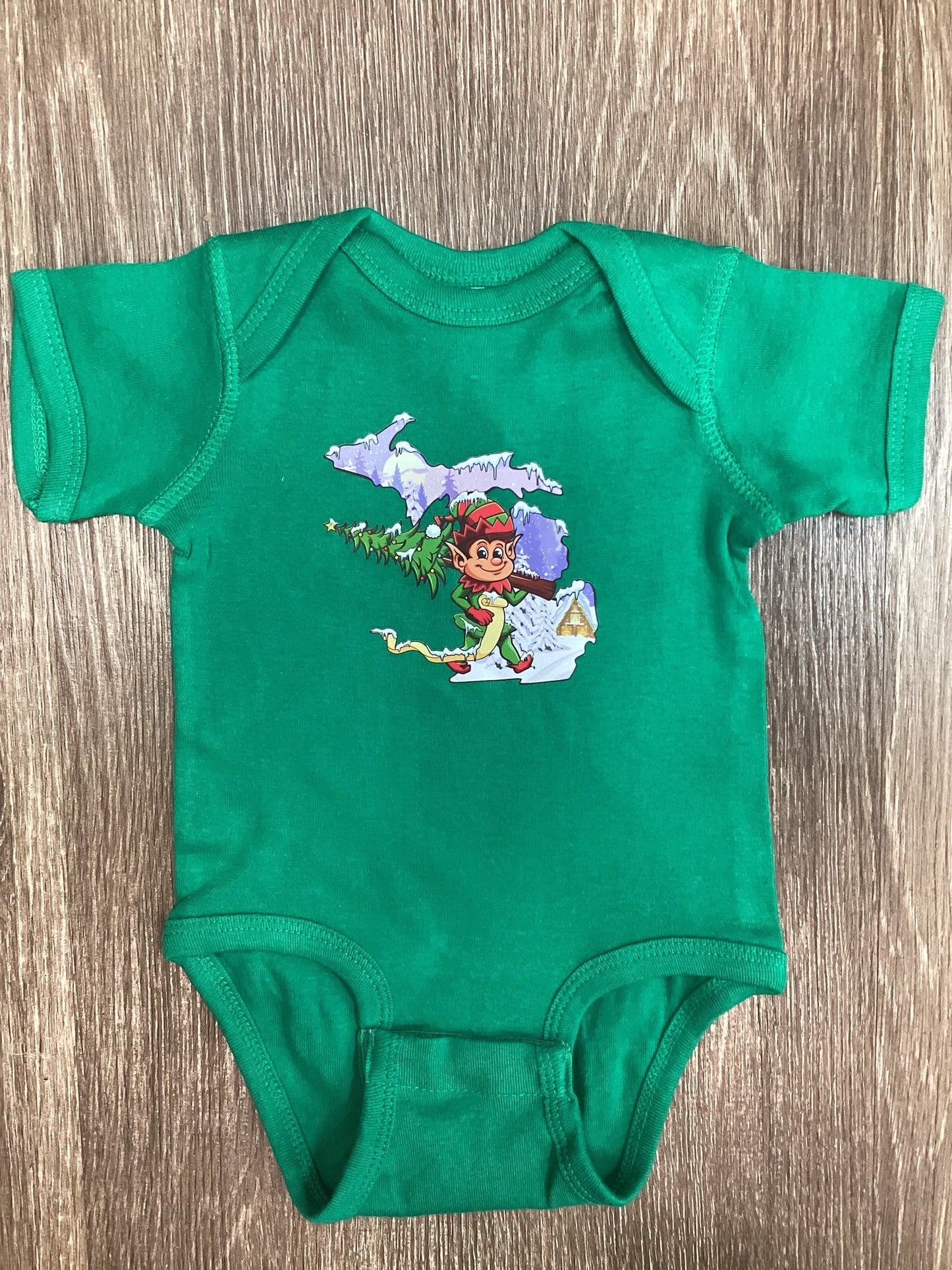 Christmas - Elf - Michigan - Kelly Green - Onesie
